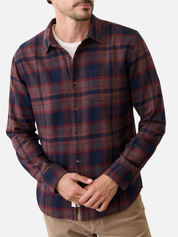 Marine Layer Tahoe Flannel Shirt Soft Long Sleeve Collared Button Up Pattern Fall Winter Men’s LS Tops for Men Nay Burgundy Plaid Athens GA Georgia Kempt Menswear Store Near Me