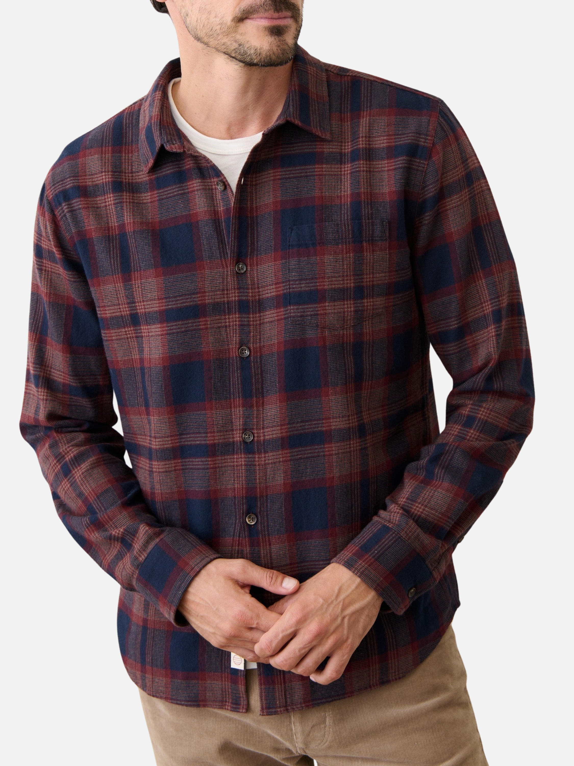 Marine Layer Tahoe Flannel Shirt Soft Long Sleeve Collared Button Up Pattern Fall Winter Men’s LS Tops for Men Nay Burgundy Plaid Athens GA Georgia Kempt Menswear Store Near Me