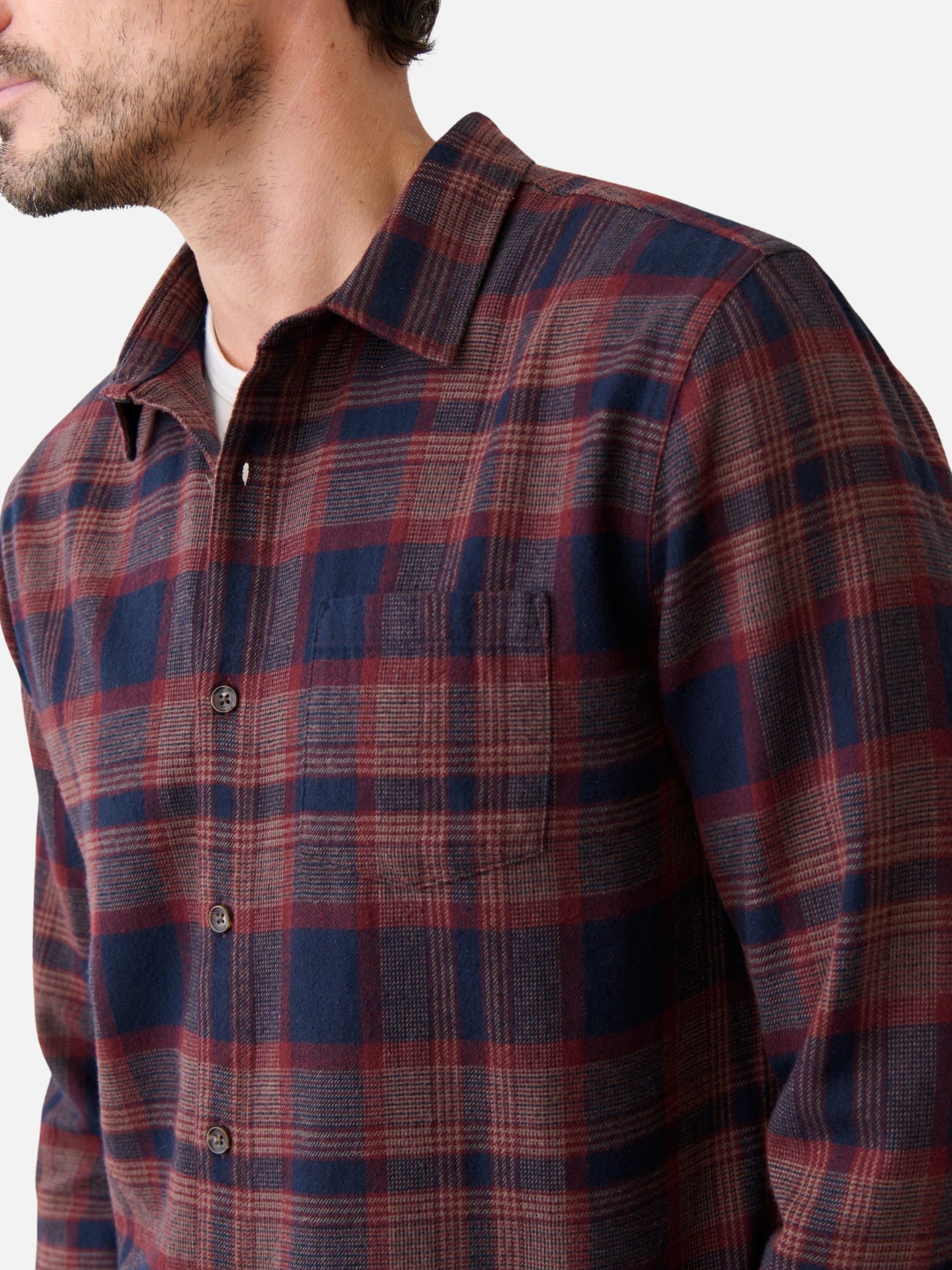 Marine Layer Tahoe Flannel Shirt Soft Long Sleeve Collared Button Up Pattern Fall Winter Men’s LS Tops for Men Nay Burgundy Plaid Athens GA Georgia Kempt Menswear Store Near Me