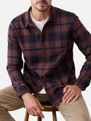 Marine Layer Tahoe Flannel Shirt Soft Long Sleeve Collared Button Up Pattern Fall Winter Men’s LS Tops for Men Nay Burgundy Plaid Athens GA Georgia Kempt Menswear Store Near Me