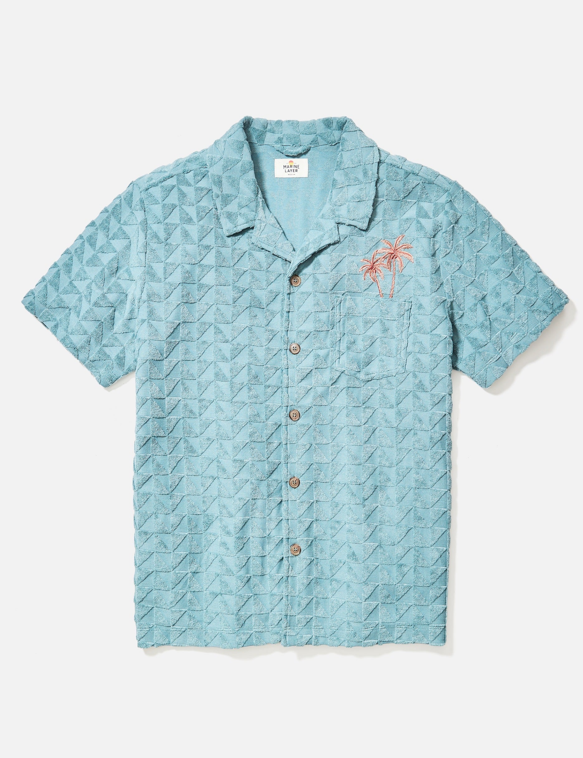 Marine Layer Towel Terry Resort Shirt North Atlantic Blue Terrycloth Textured Men’s SS Short Sleeve Collared Button Down Top for Men Spring Summer Athens GA Georgia Menswear Store Near Me