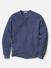 Marine Layer Waffle Knit Henley LS Long Sleeve Shirt Top Blue Men’s Fall Winter Tops for Men Athens GA Georgia Kempt Menswear Store Near Me