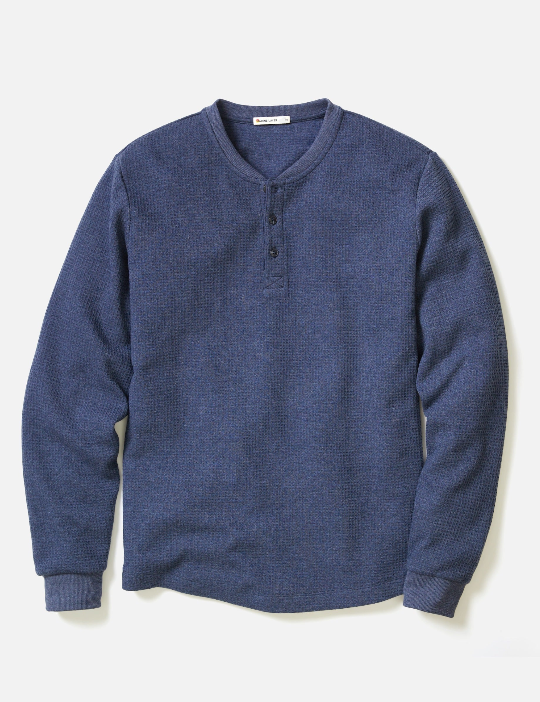 Marine Layer Waffle Knit Henley LS Long Sleeve Shirt Top Blue Men’s Fall Winter Tops for Men Athens GA Georgia Kempt Menswear Store Near Me