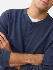 Marine Layer Waffle Knit Henley LS Long Sleeve Shirt Top Blue Men’s Fall Winter Tops for Men Athens GA Georgia Kempt Menswear Store Near Me