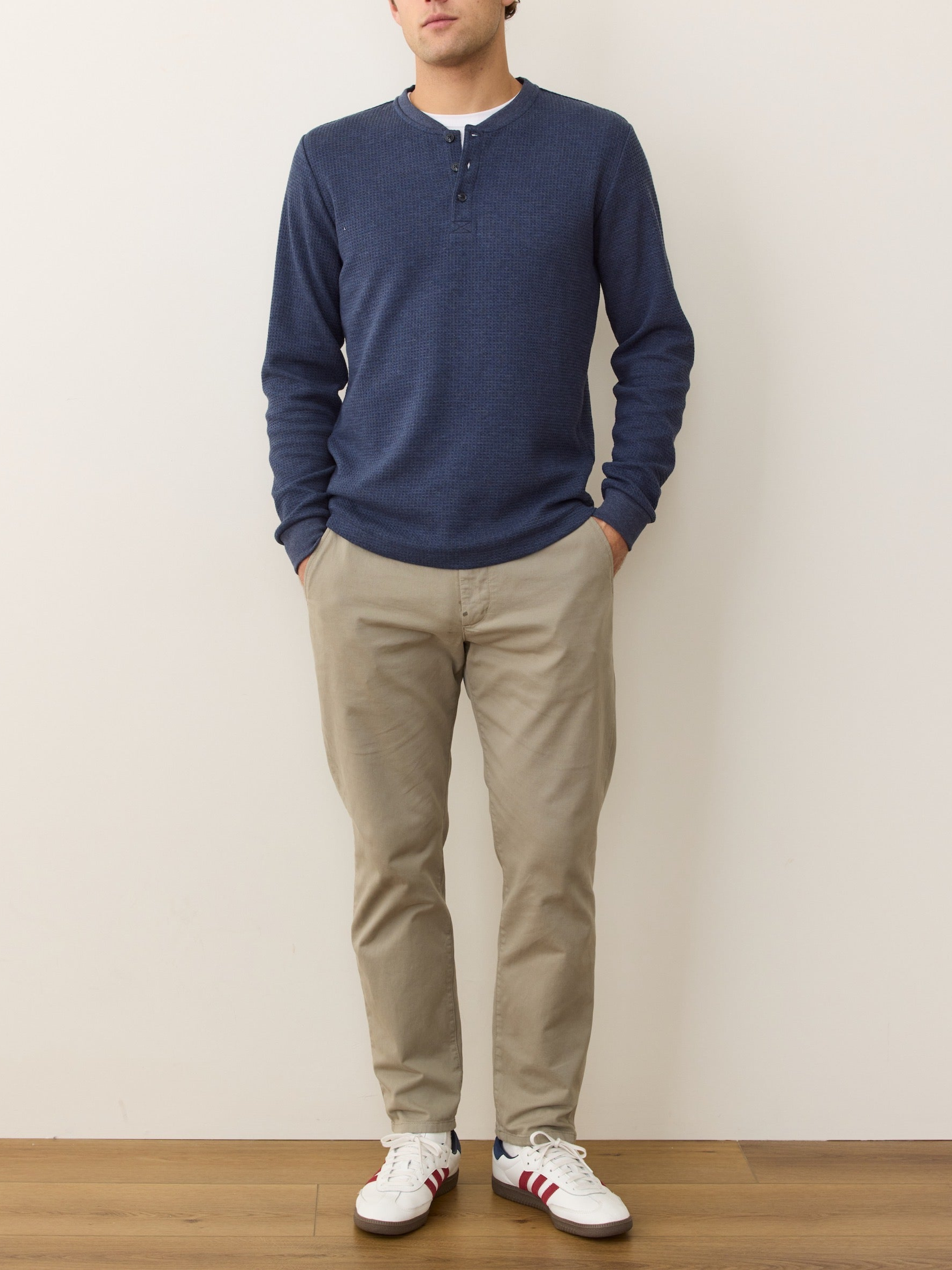 Marine Layer Waffle Knit Henley LS Long Sleeve Shirt Top Blue Men’s Fall Winter Tops for Men Athens GA Georgia Kempt Menswear Store Near Me