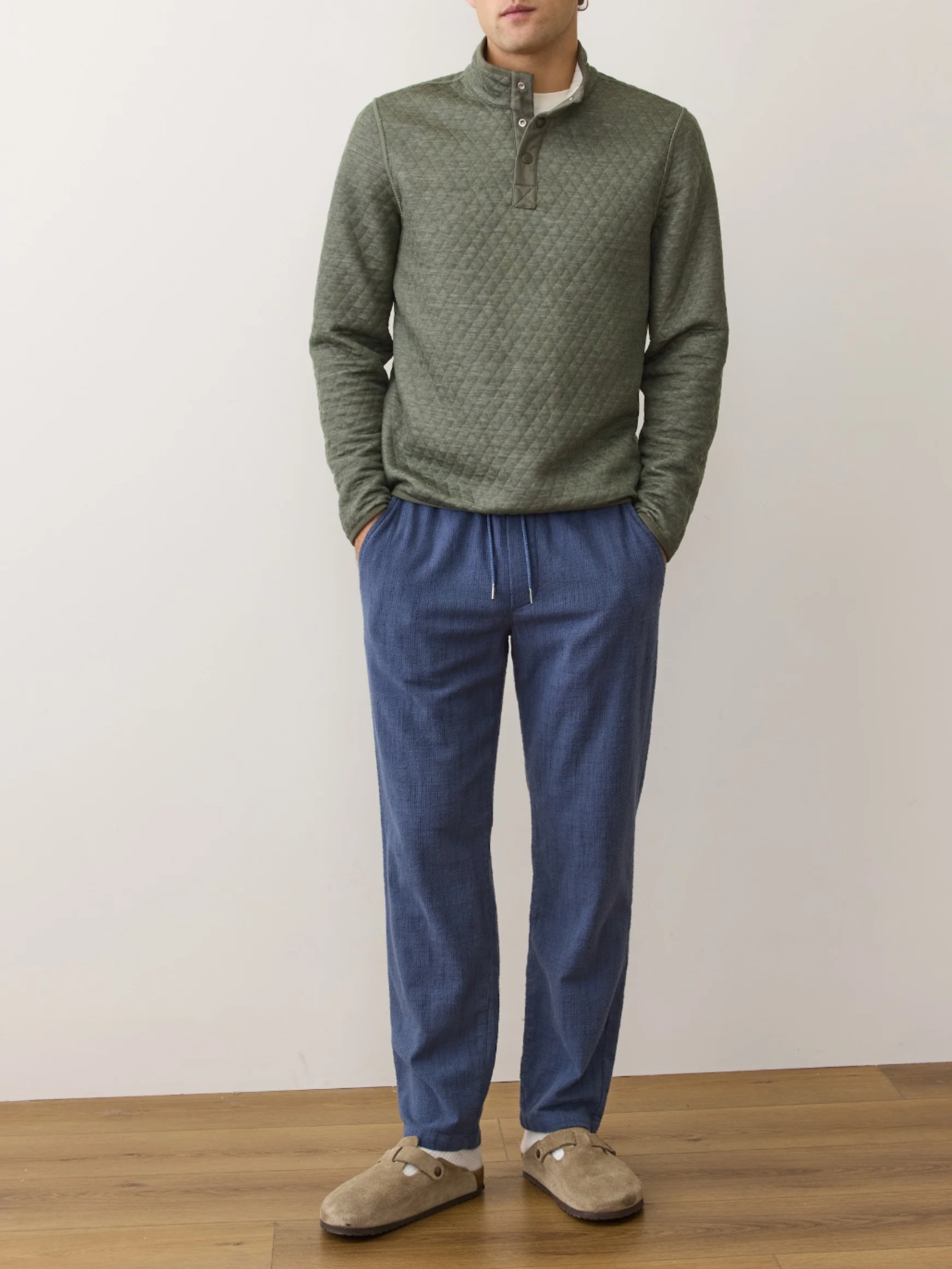 Marine Layer Corbet Quilted Reversible Pullover Button Neck Texture Textured Men’s Tops Outerwear for Men Oatmeal Olive Green LS Long Sleeve Top Athens GA Georgia Kempt Menswear Store Near Me