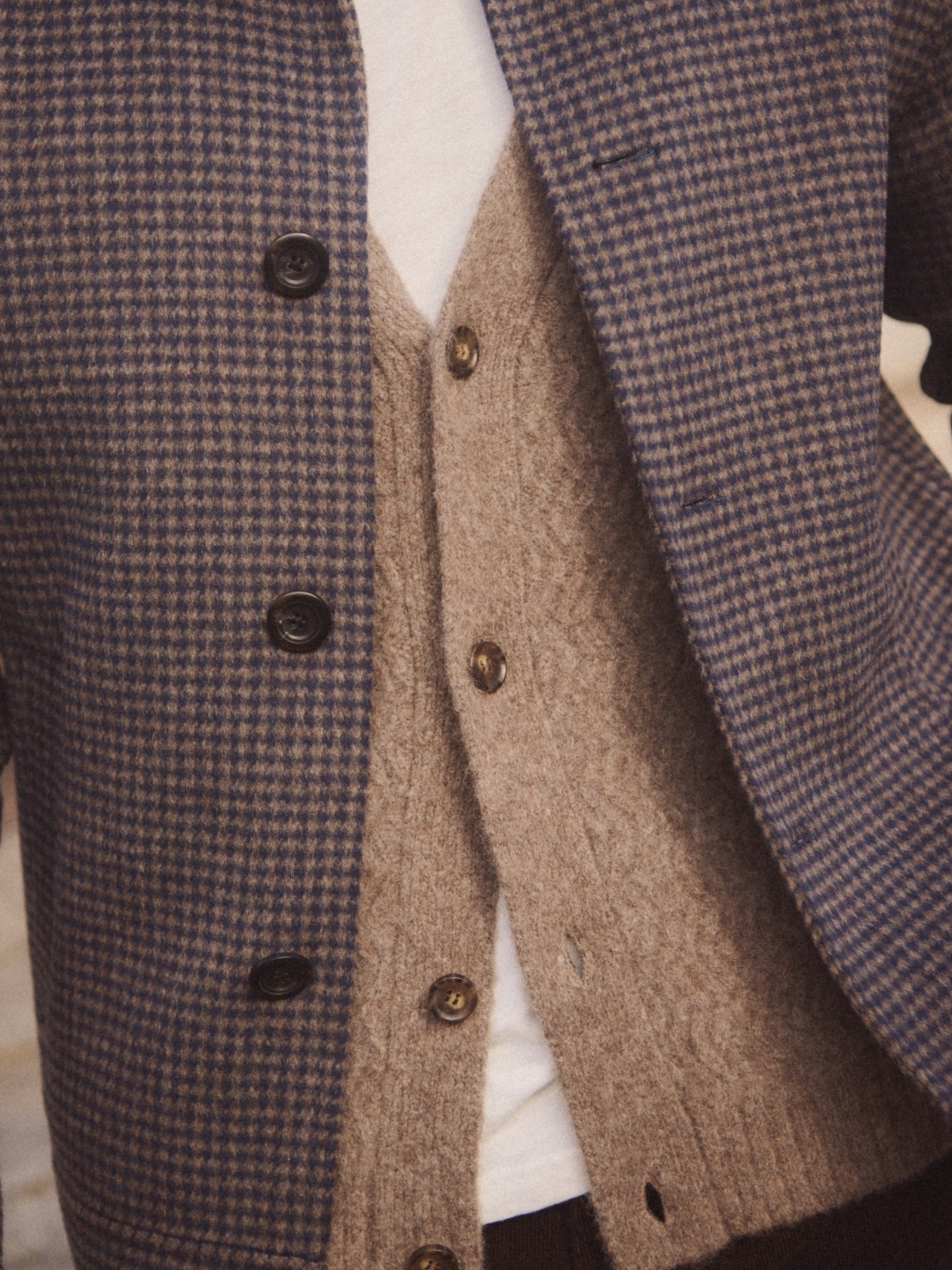 Marine Layer Luca Wool Jacket Navy Taupe Houndstooth Pattern Double Wool Buttons Front Pockets Outerwear for Men Athens GA Georgia Kempt Menswear Store Near Me