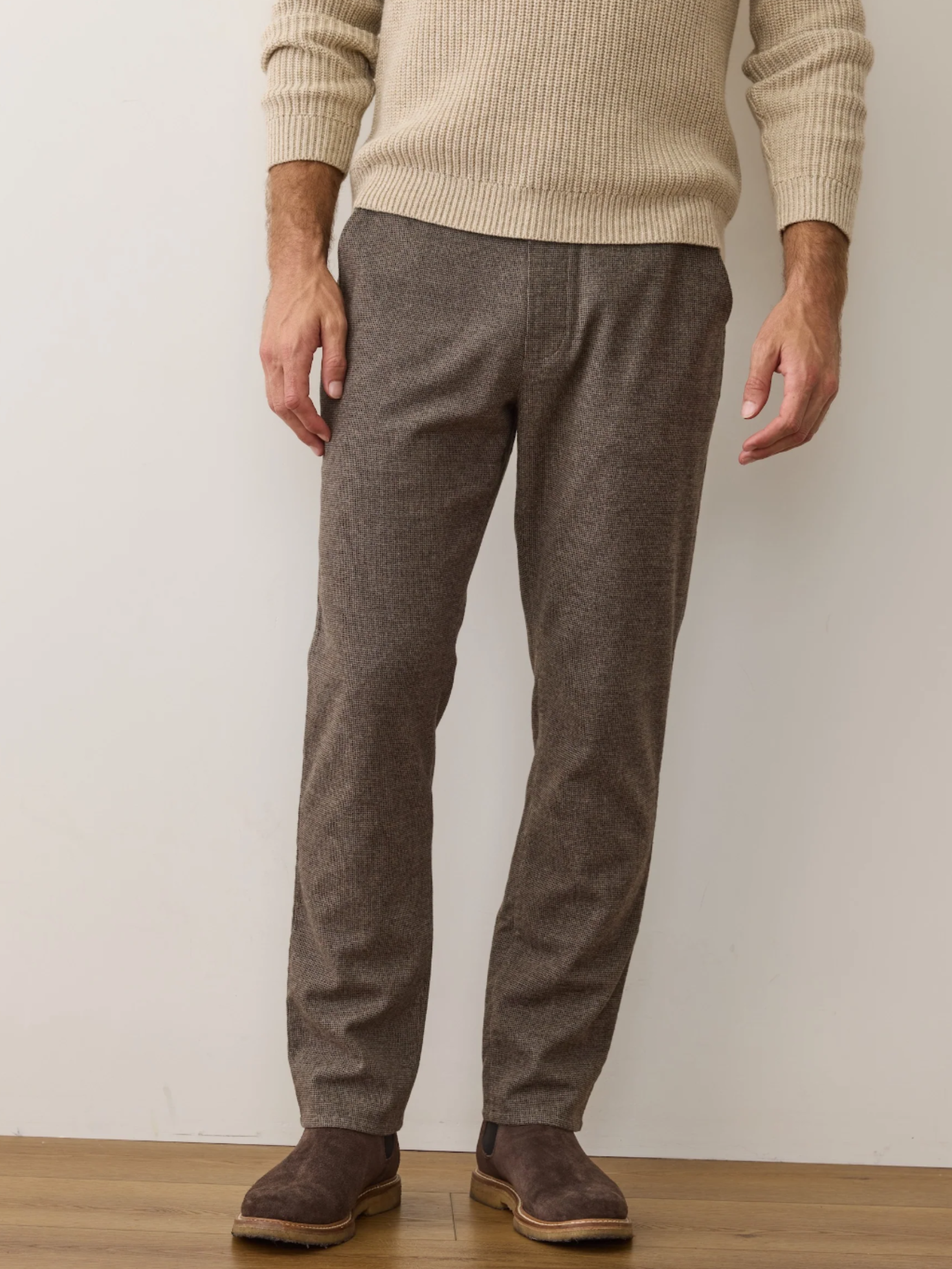 Marine Layer Saturday Houndstooth Slim Straight Leg Pants Chino Chinos Men’s Bottoms for Men Dark Taupe Pattern Athens GA Georgia Kempt Menswear Store Near Me