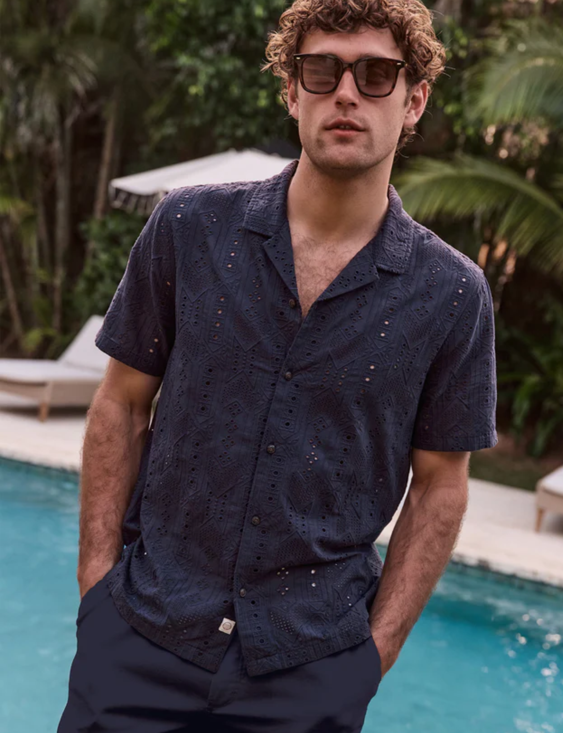 Marine Layer 5 O'Clock Resort Shirt India Ink Men's Textured Embroidered Button Up Collared Shirt  For Men Athens GA Georgia Kempt Menswear Store Near Me 