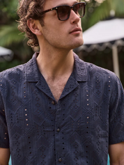 Marine Layer 5 O'Clock Resort Shirt India Ink Men's Textured Embroidered Button Up Collared Shirt  For Men Athens GA Georgia Kempt Menswear Store Near Me 