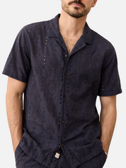 Marine Layer 5 O'Clock Resort Shirt India Ink Men's Textured Embroidered Button Up Collared Shirt  For Men Athens GA Georgia Kempt Menswear Store Near Me 