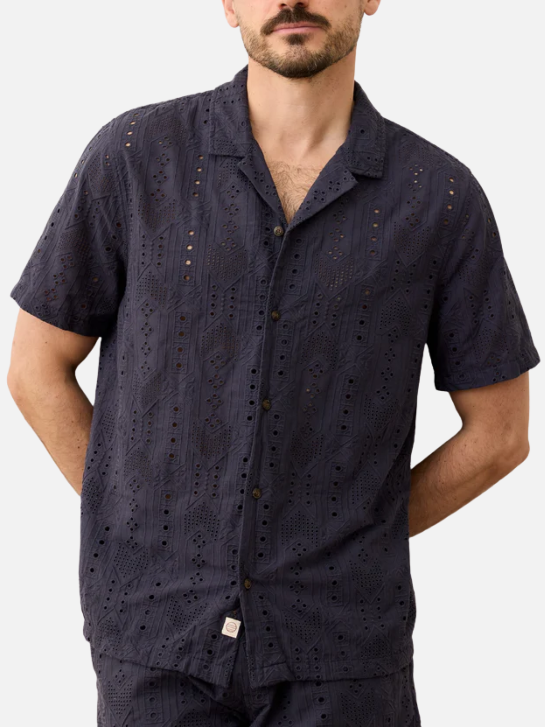 Marine Layer 5 O'Clock Resort Shirt India Ink Men's Textured Embroidered Button Up Collared Shirt  For Men Athens GA Georgia Kempt Menswear Store Near Me 