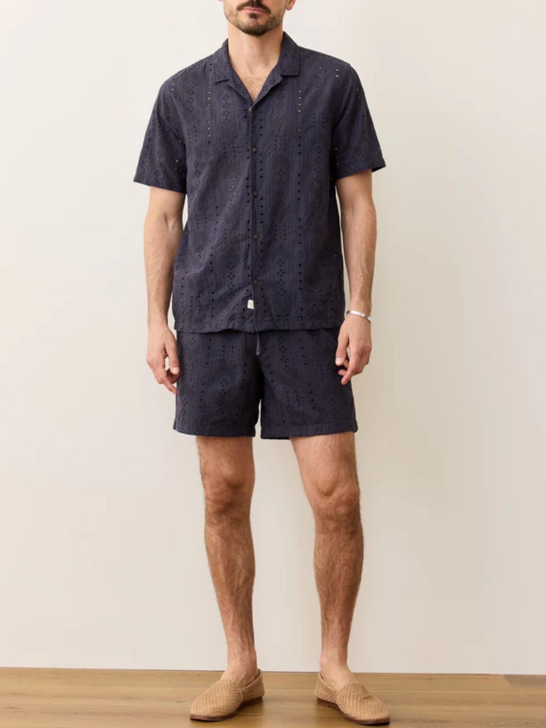 Marine Layer 5 O'Clock Resort Shirt India Ink Men's Textured Embroidered Button Up Collared Shirt  For Men Athens GA Georgia Kempt Menswear Store Near Me 