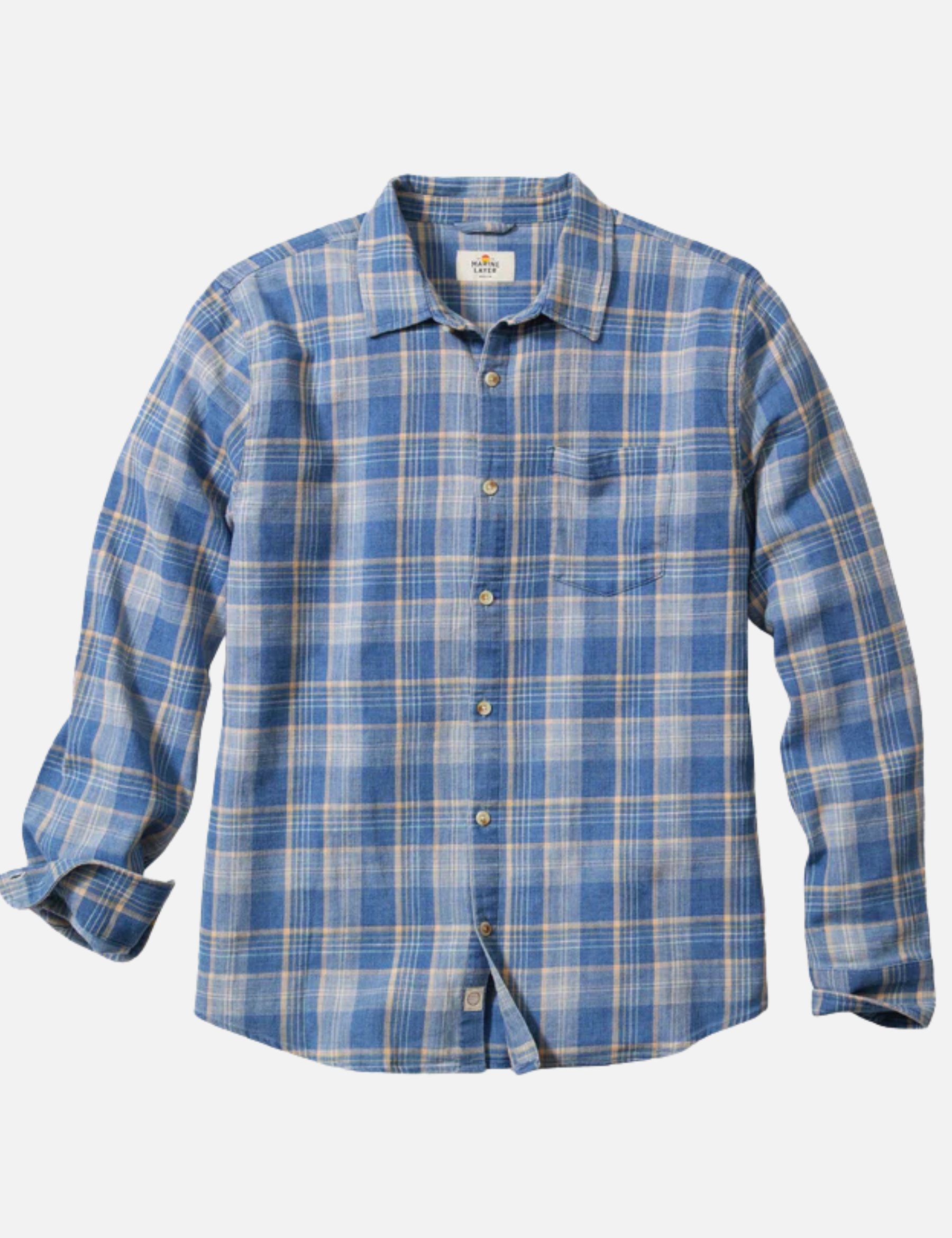 Marine Layer Classic Stretch Selvage LS Long Sleeve Shirt Blue Indigo Plaid Men's Collared Casual Button Up For Men Athens GA Georgia Kempt Menswear Store Near me