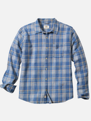 Marine Layer Classic Stretch Selvage LS Long Sleeve Shirt Blue Indigo Plaid Men's Collared Casual Button Up For Men Athens GA Georgia Kempt Menswear Store Near me