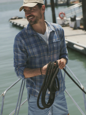 Marine Layer Classic Stretch Selvage LS Long Sleeve Shirt Blue Indigo Plaid Men's Collared Casual Button Up For Men Athens GA Georgia Kempt Menswear Store Near me