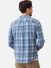 Marine Layer Classic Stretch Selvage LS Long Sleeve Shirt Blue Indigo Plaid Men's Collared Casual Button Up For Men Athens GA Georgia Kempt Menswear Store Near me