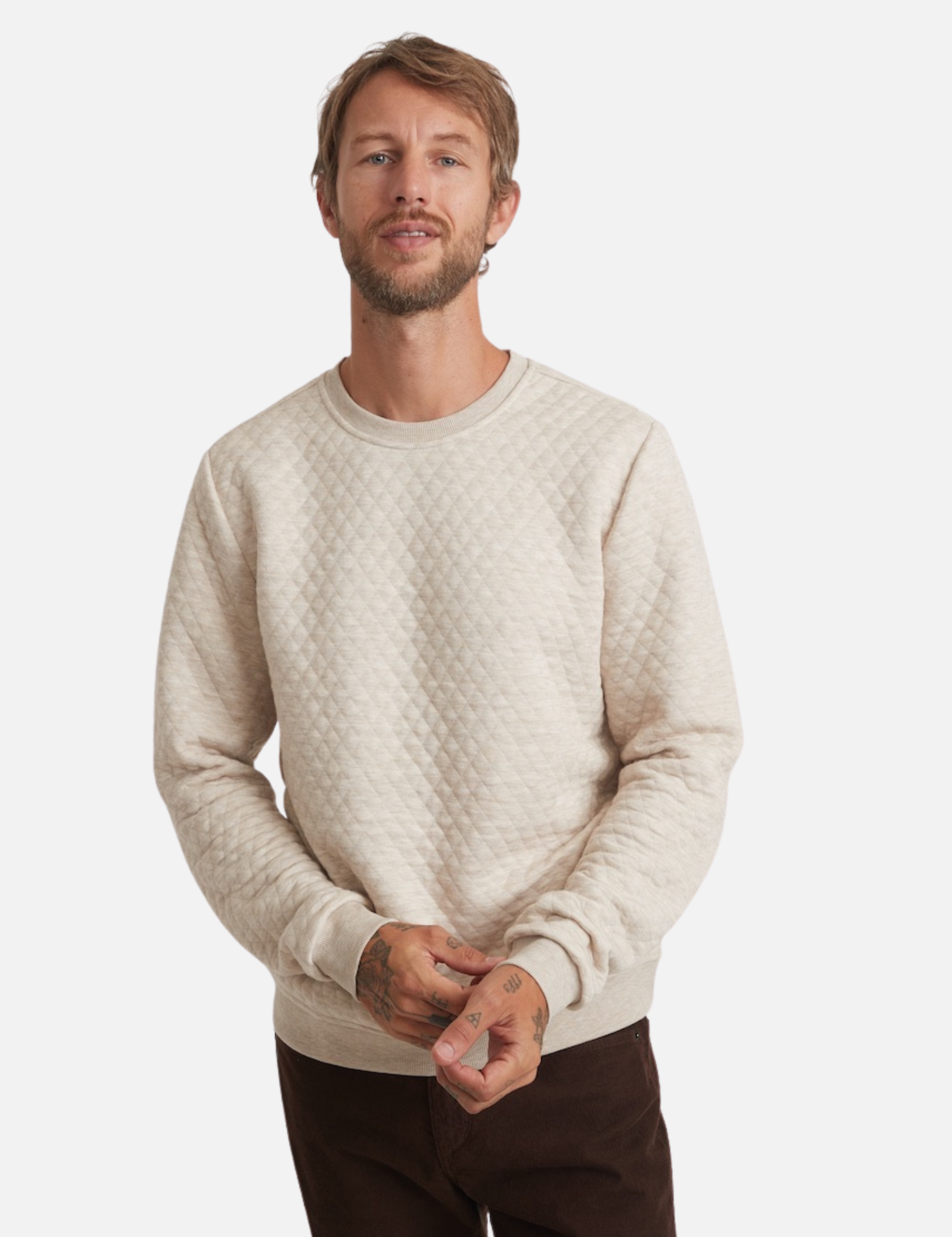Marine Layer Corbet Quilted Crewneck Dark Oat Sweatshirt Kempt Menswear Shop Athens GA