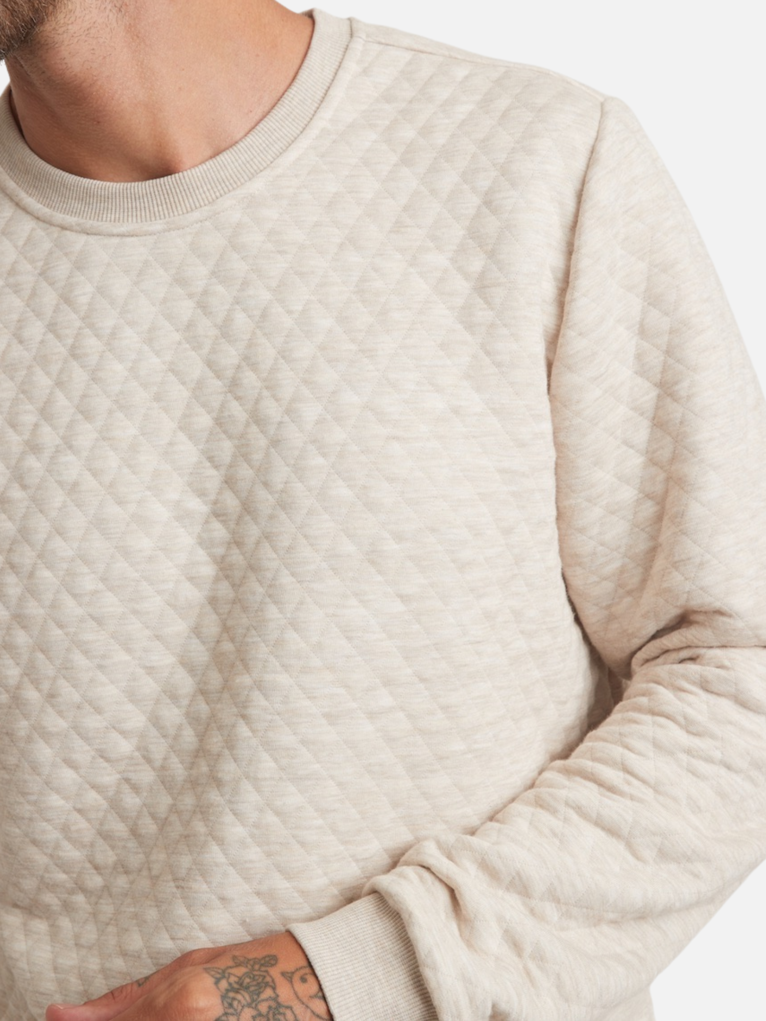 Marine Layer Corbet Quilted Crewneck Dark Oat Sweatshirt Kempt Menswear Shop Athens GA