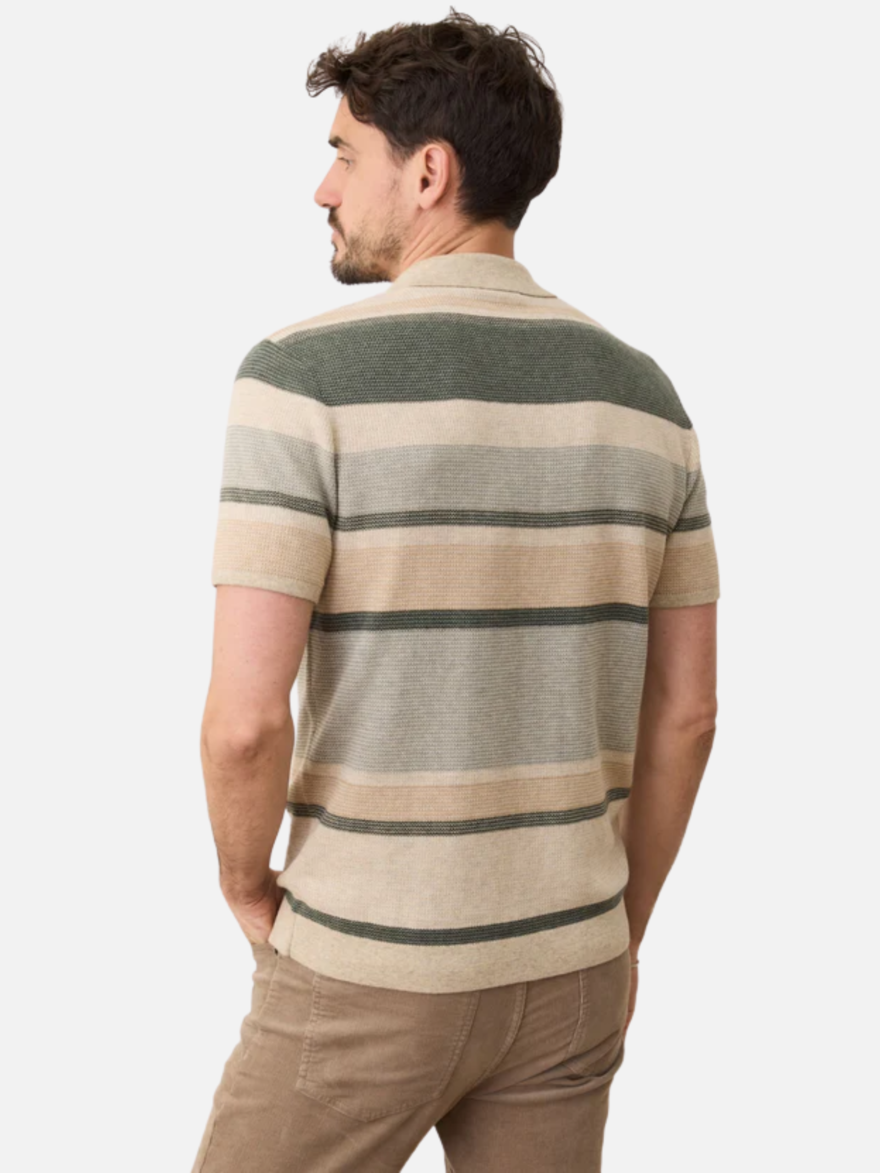 Marine Layer Liam Sweater Polo Green Multi Men's SS Short Sleeve Knit Polo Top For Men Spring Summer Athens GA Georgia Kempt Menswear Store Near Me