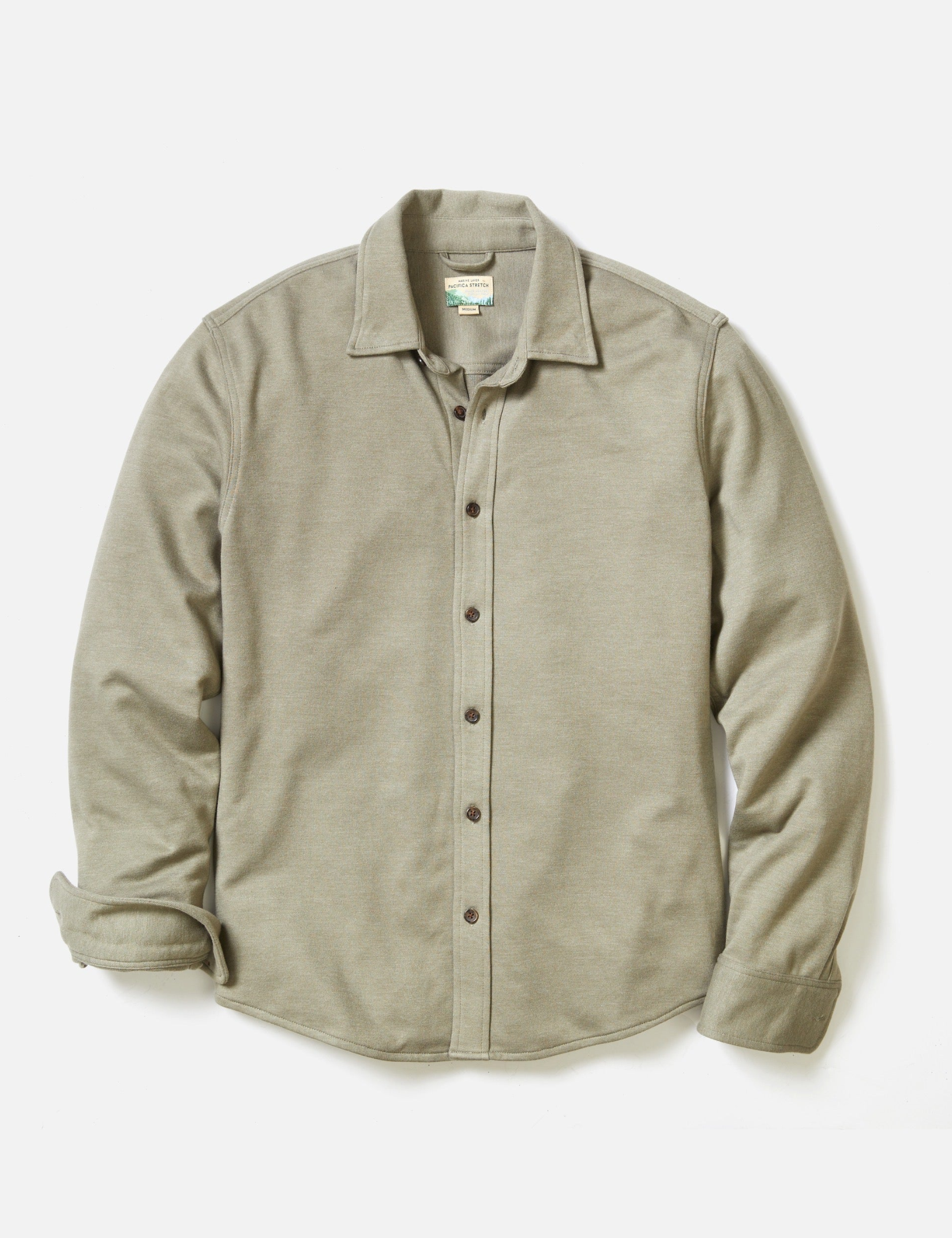 Marine Layer Pacifica Stretch Shirt Vetiver Sage Green Mens Flannel Kempt Athens Georgia Clothing Store for Guys