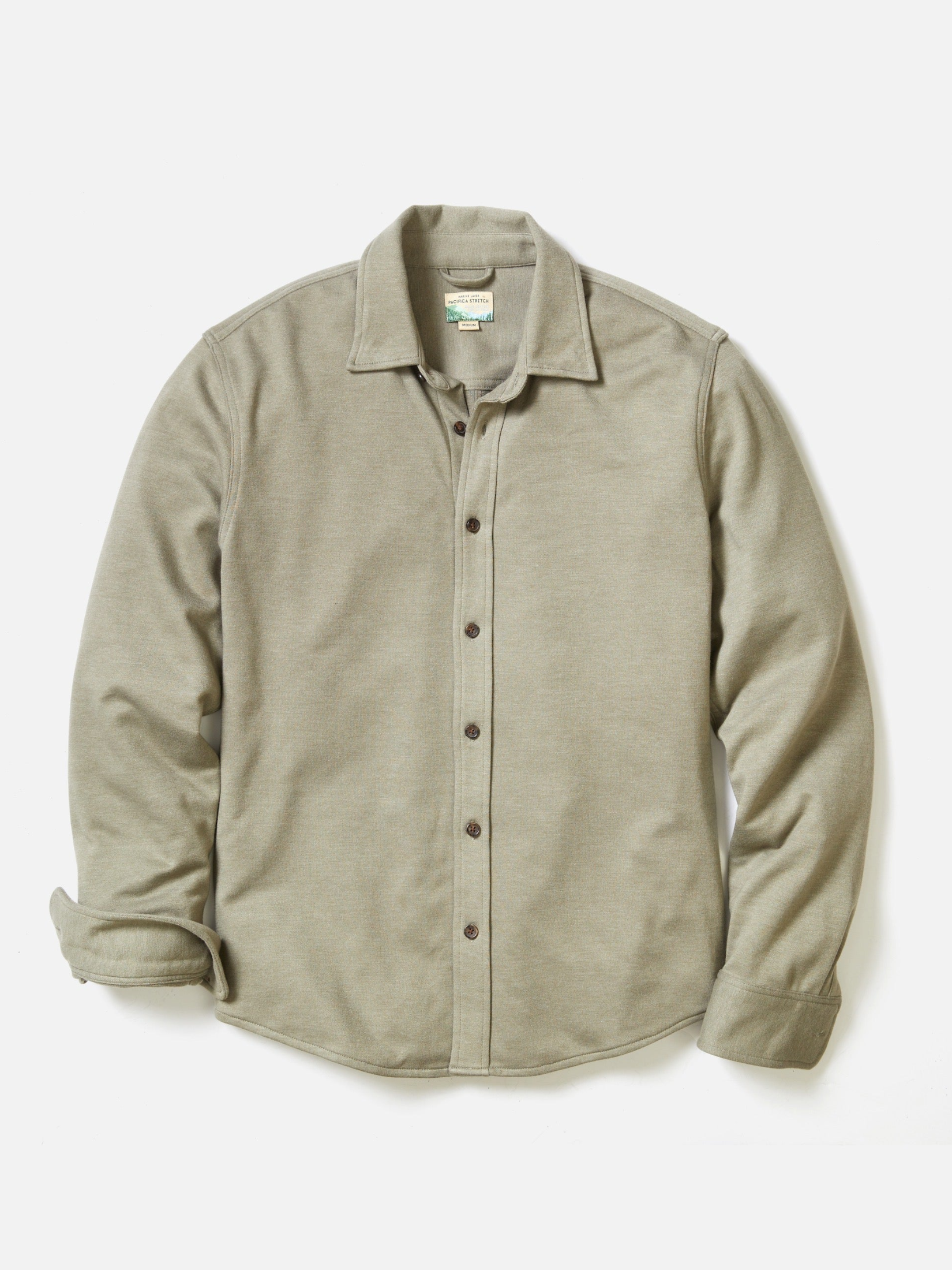 Marine Layer Pacifica Stretch Shirt Vetiver Sage Green Mens Flannel Kempt Athens Georgia Clothing Store for Guys
