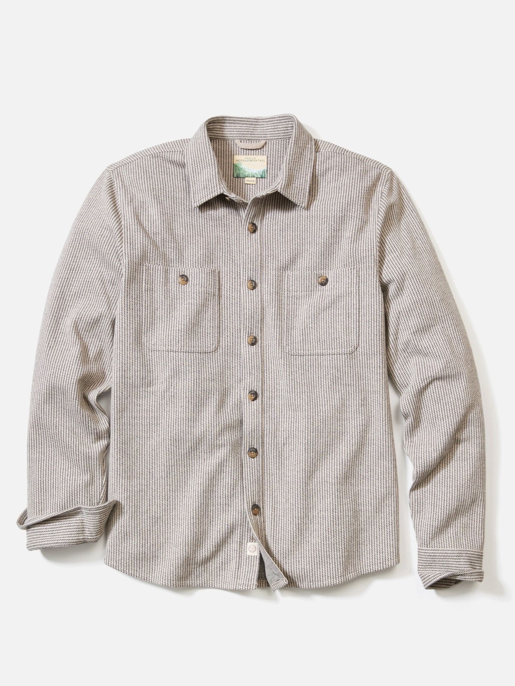 Marine Layer Pacifica Stretch Twill Overshirt Grey Railroad Stripe Shirt Jacket Kempt Mens Shop Athens Atlanta Georgia