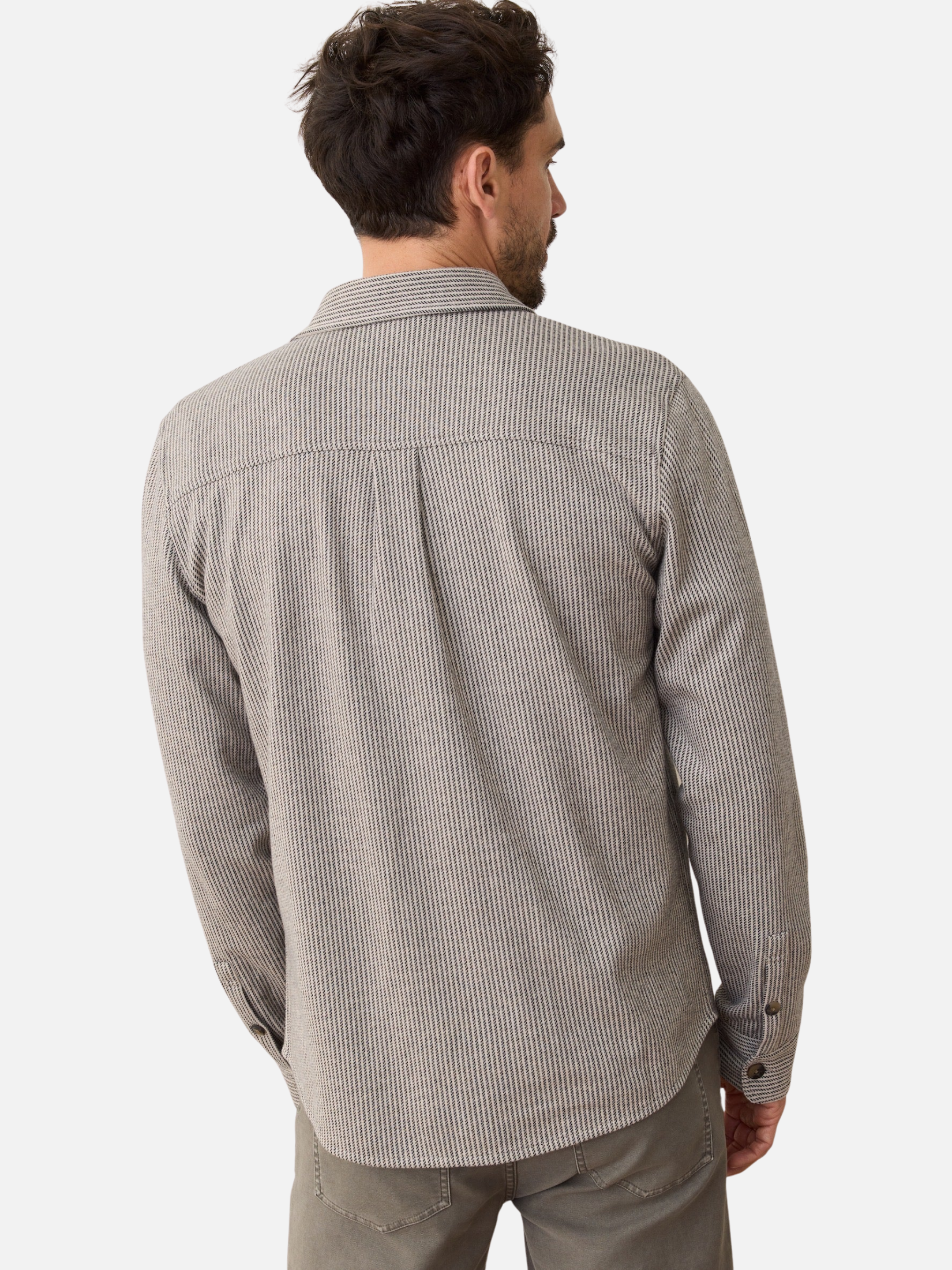 Marine Layer Pacifica Stretch Twill Overshirt Grey Railroad Stripe Shirt Jacket Kempt Mens Shop Athens Atlanta Georgia