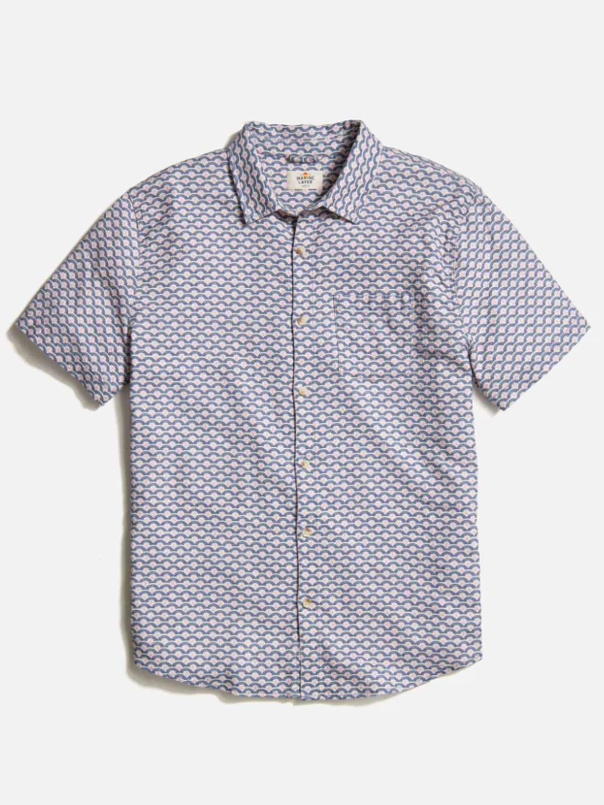 marine layer classic stretch selvage shirt ss short sleeve button up japanese wave print blue violet pink purple white kempt athens ga georgia men's clothing store