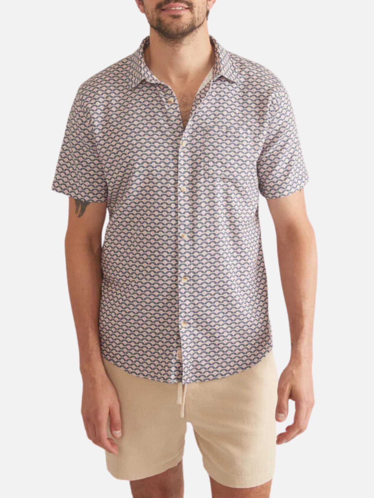  marine layer classic stretch selvage shirt ss short sleeve button up japanese wave print blue violet pink purple white kempt athens ga georgia men's clothing store