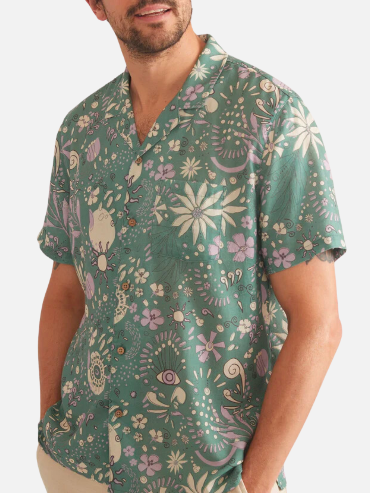 marine layer tencel linen resort shirt green floral kempt athens ga georgia men's clothing store