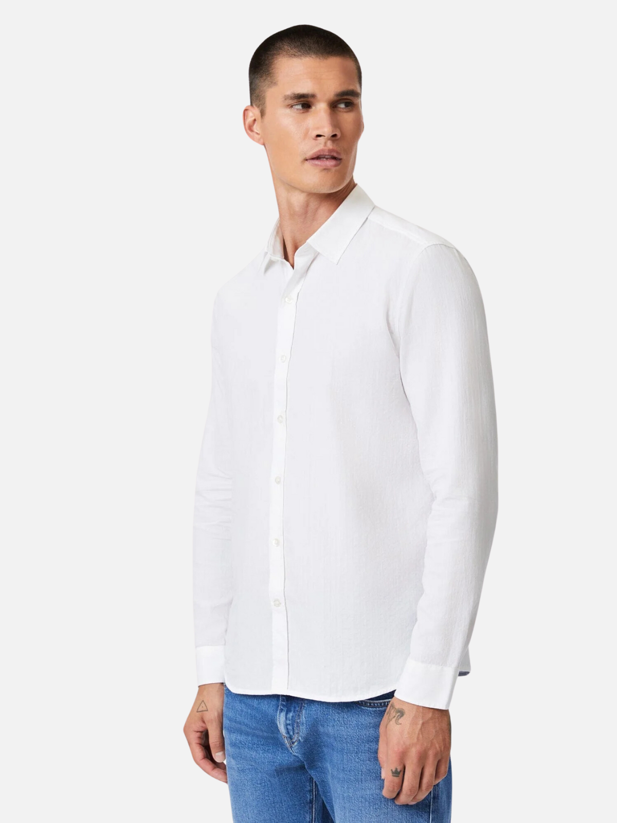 mavi ls long sleeve jacquard shirt white button down dress shirt lightweight 100% cotton embroidered logo kempt athens ga georgia men's clothing store