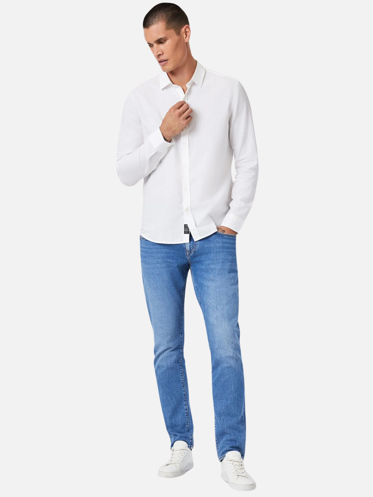 mavi ls long sleeve jacquard shirt white button down dress shirt lightweight 100% cotton embroidered logo kempt athens ga georgia men's clothing store