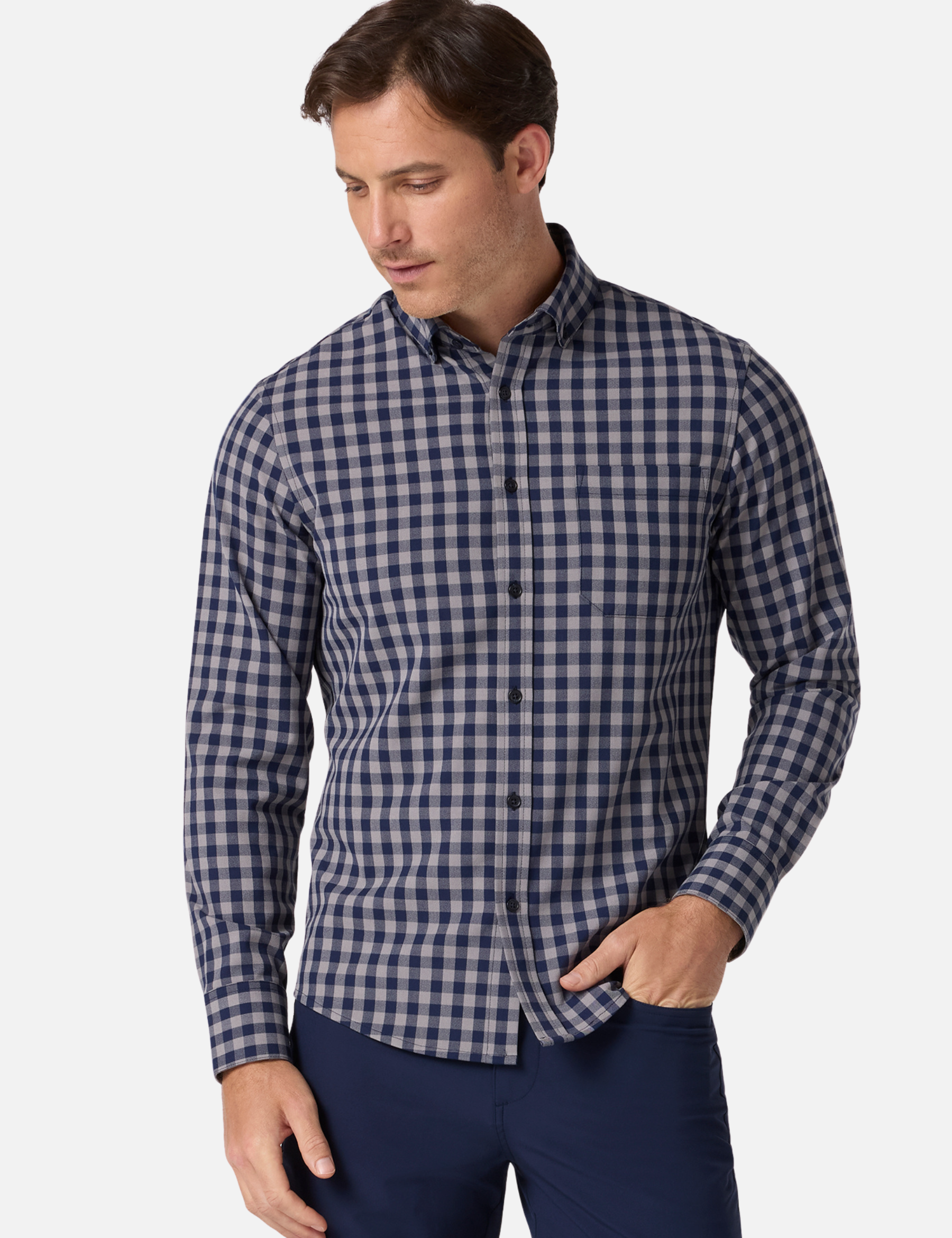 Mizzen + Main City Flannel Nickel Grey Gray Nickel Hayes Gingham Pattern Button Down Men’s Tops for Men LS Long Sleeve Shirt Athens GA Georgia Kempt Menswear Store Near Me