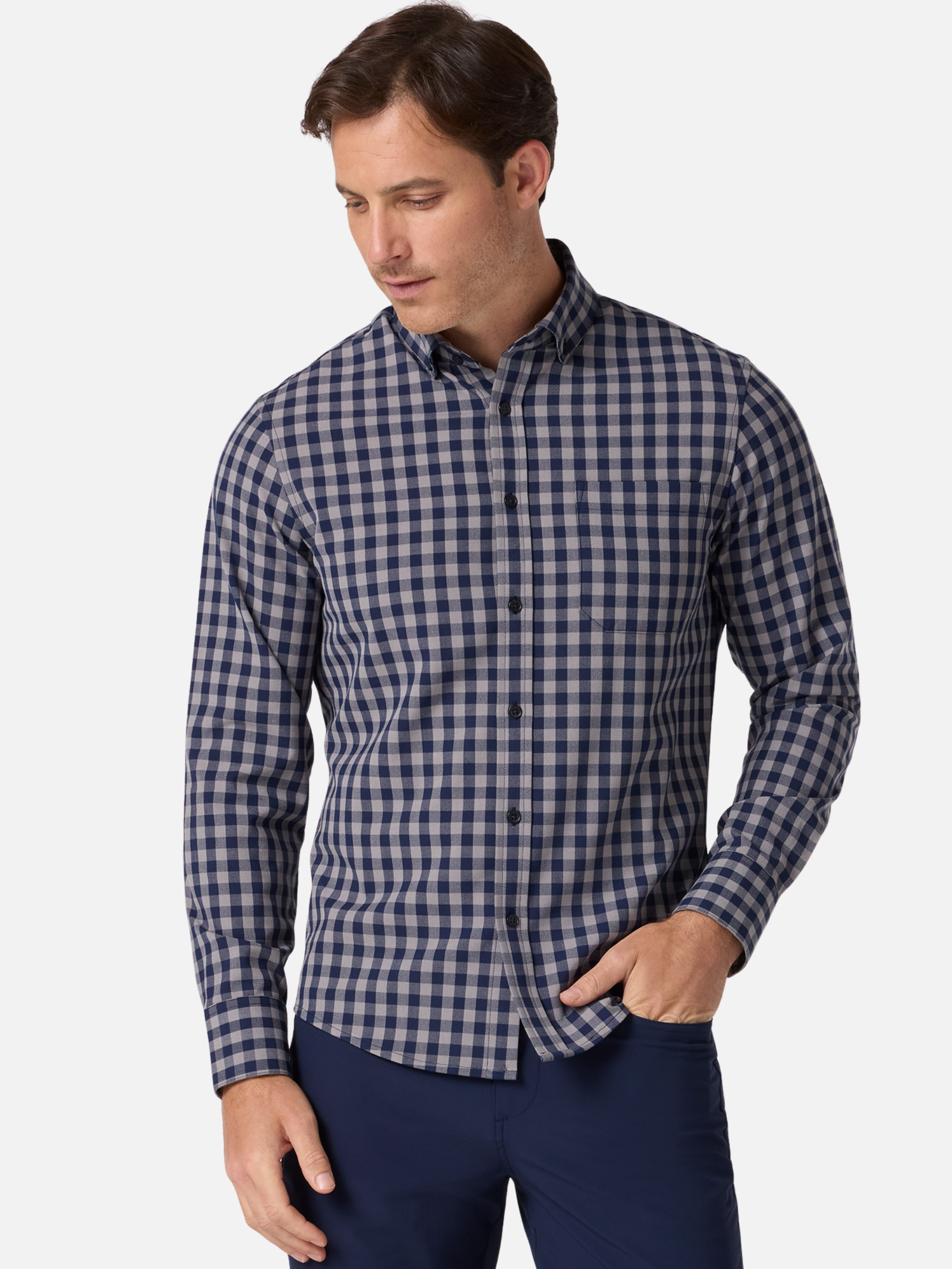 Mizzen + Main City Flannel Nickel Grey Gray Nickel Hayes Gingham Pattern Button Down Men’s Tops for Men LS Long Sleeve Shirt Athens GA Georgia Kempt Menswear Store Near Me