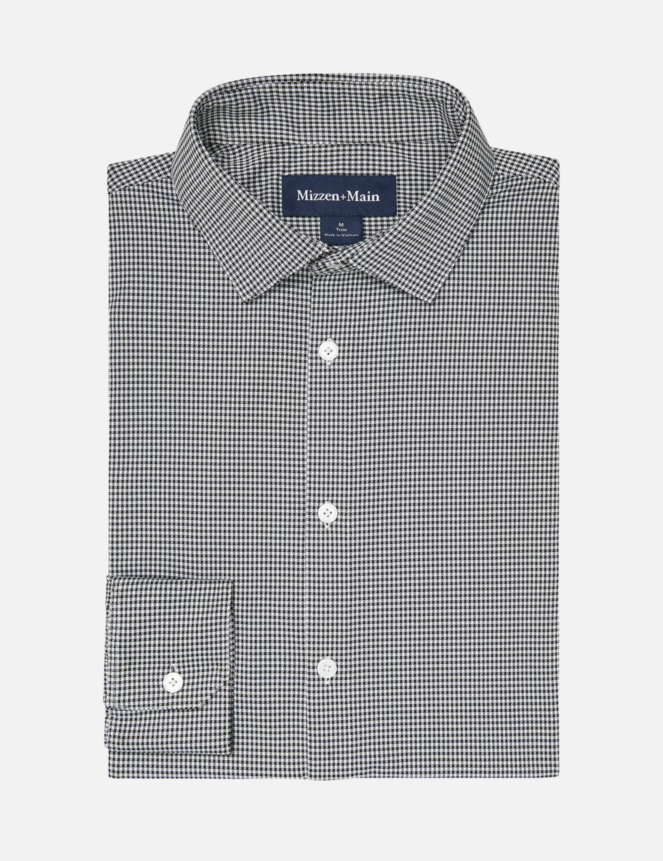 Mizzen + Main Halyard LS Long Sleeve Dress Shirt Collared Button Up Men’s Top for Men Work Formal Attire Dress Shirt Black White Peter Gingham Pattern Athens GA Georgia Kempt Menswear Store Near Me Wrinkle Free Lightweight Fabric