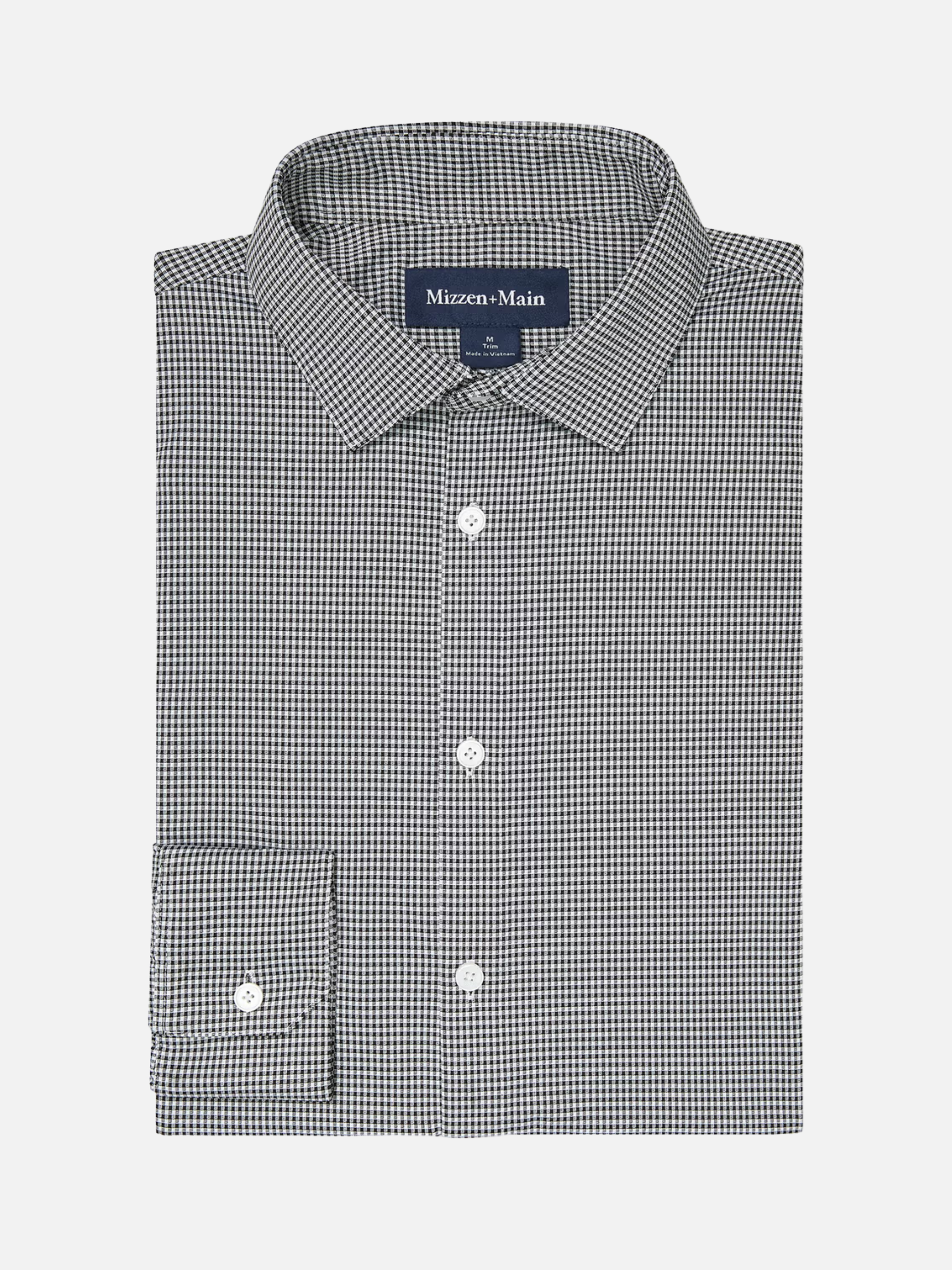 Mizzen + Main Halyard LS Long Sleeve Dress Shirt Collared Button Up Men’s Top for Men Work Formal Attire Dress Shirt Black White Peter Gingham Pattern Athens GA Georgia Kempt Menswear Store Near Me Wrinkle Free Lightweight Fabric