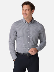 Mizzen + Main Halyard LS Long Sleeve Dress Shirt Collared Button Up Men’s Top for Men Work Formal Attire Dress Shirt Black White Peter Gingham Pattern Athens GA Georgia Kempt Menswear Store Near Me Wrinkle Free Lightweight Fabric