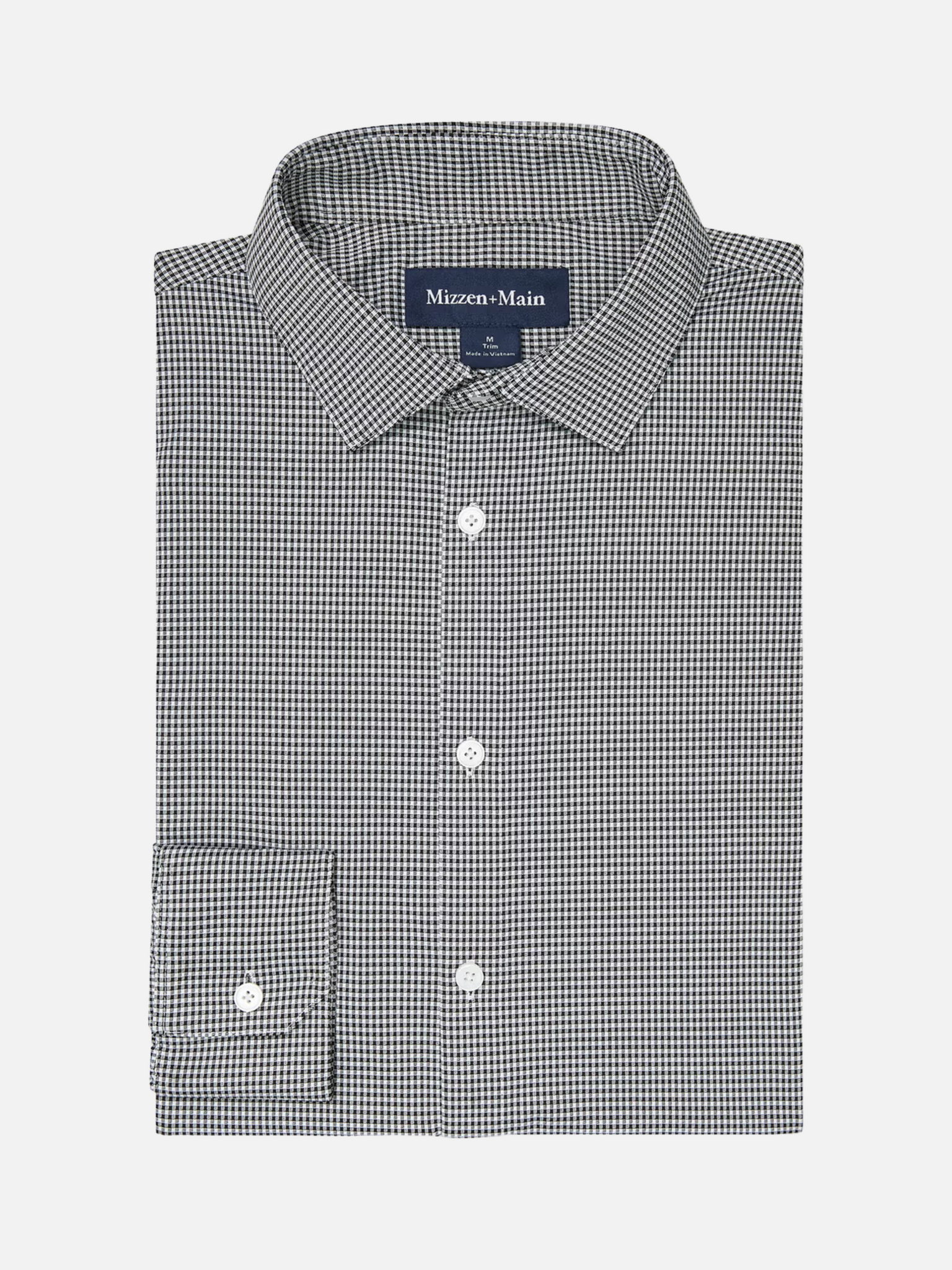 Mizzen + Main Halyard LS Long Sleeve Dress Shirt Collared Button Up Men’s Top for Men Work Formal Attire Dress Shirt Black White Peter Gingham Pattern Athens GA Georgia Kempt Menswear Store Near Me Wrinkle Free Lightweight Fabric