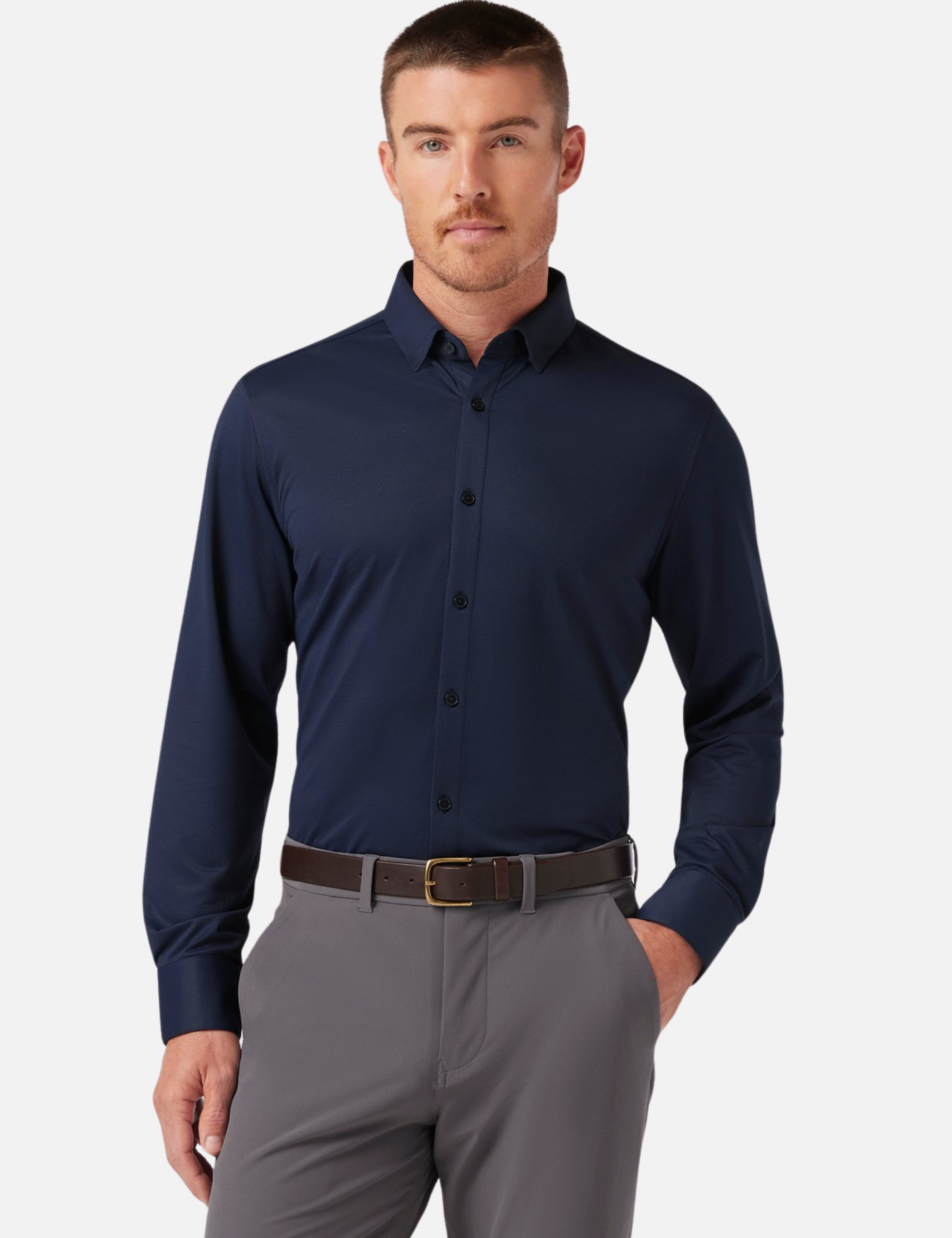 Mizzen + Main Halyard LS Long Sleeve Dress Shirt Navy Blue Men’s Tops Formal Shirts Breathable Comfortable Wrinkle Free Fabric Athens GA Georgia Kempt Menswear Store Near Me