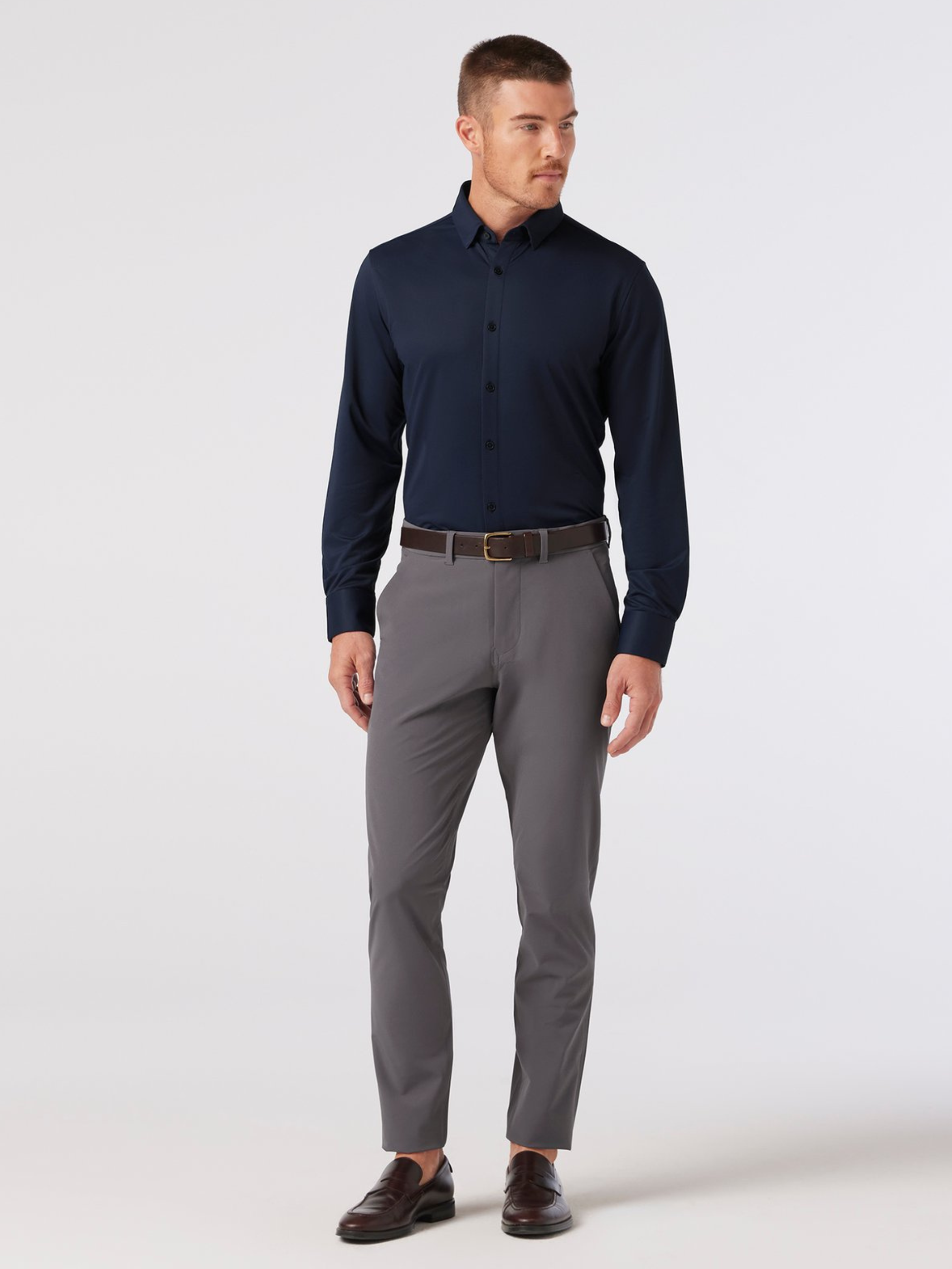 Mizzen + Main Halyard LS Long Sleeve Dress Shirt Navy Blue Men’s Tops Formal Shirts Breathable Comfortable Wrinkle Free Fabric Athens GA Georgia Kempt Menswear Store Near Me