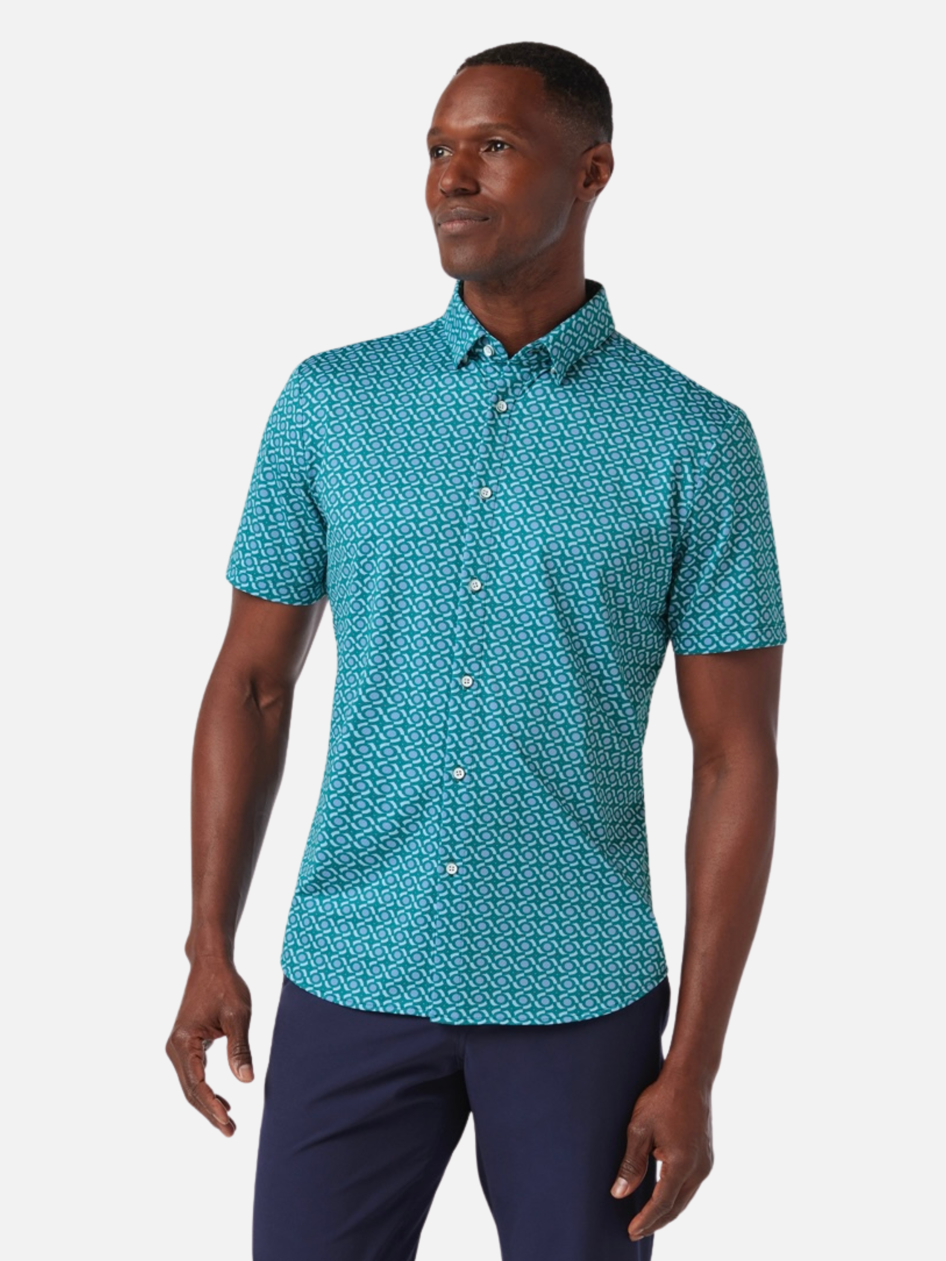 Mizzen + Main Halyard SS Dress Shirt - Teal Kaleidoscope
