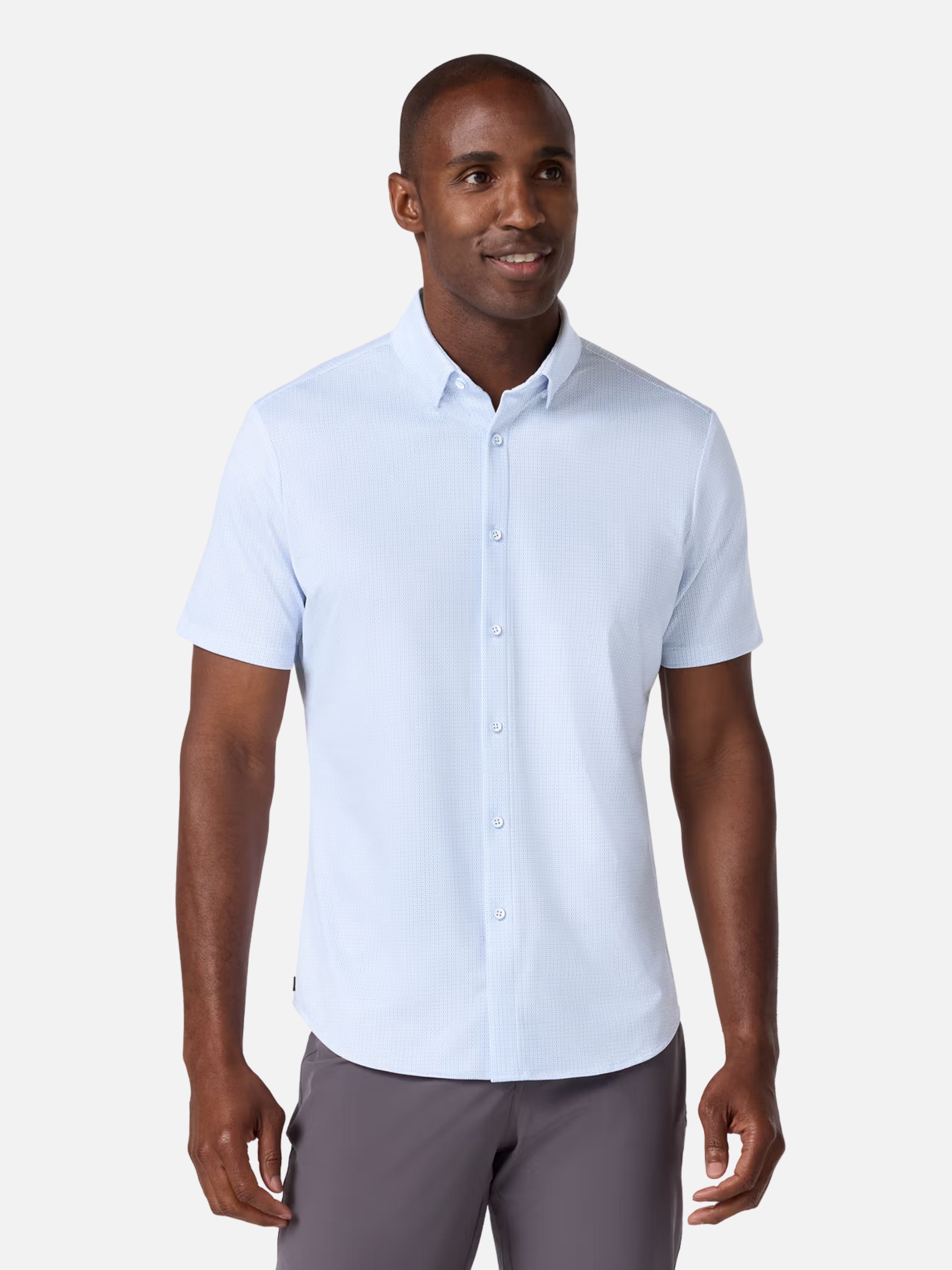 Mizzen + Main Halyard SS Short Sleeve Dress Shirt Collared Button Up Men’s Top for Men Work Semi-Formal Attire White Grid Dot Blue Pattern Athens GA Georgia Kempt Menswear Store Near Me Wrinkle Free Lightweight Fabric