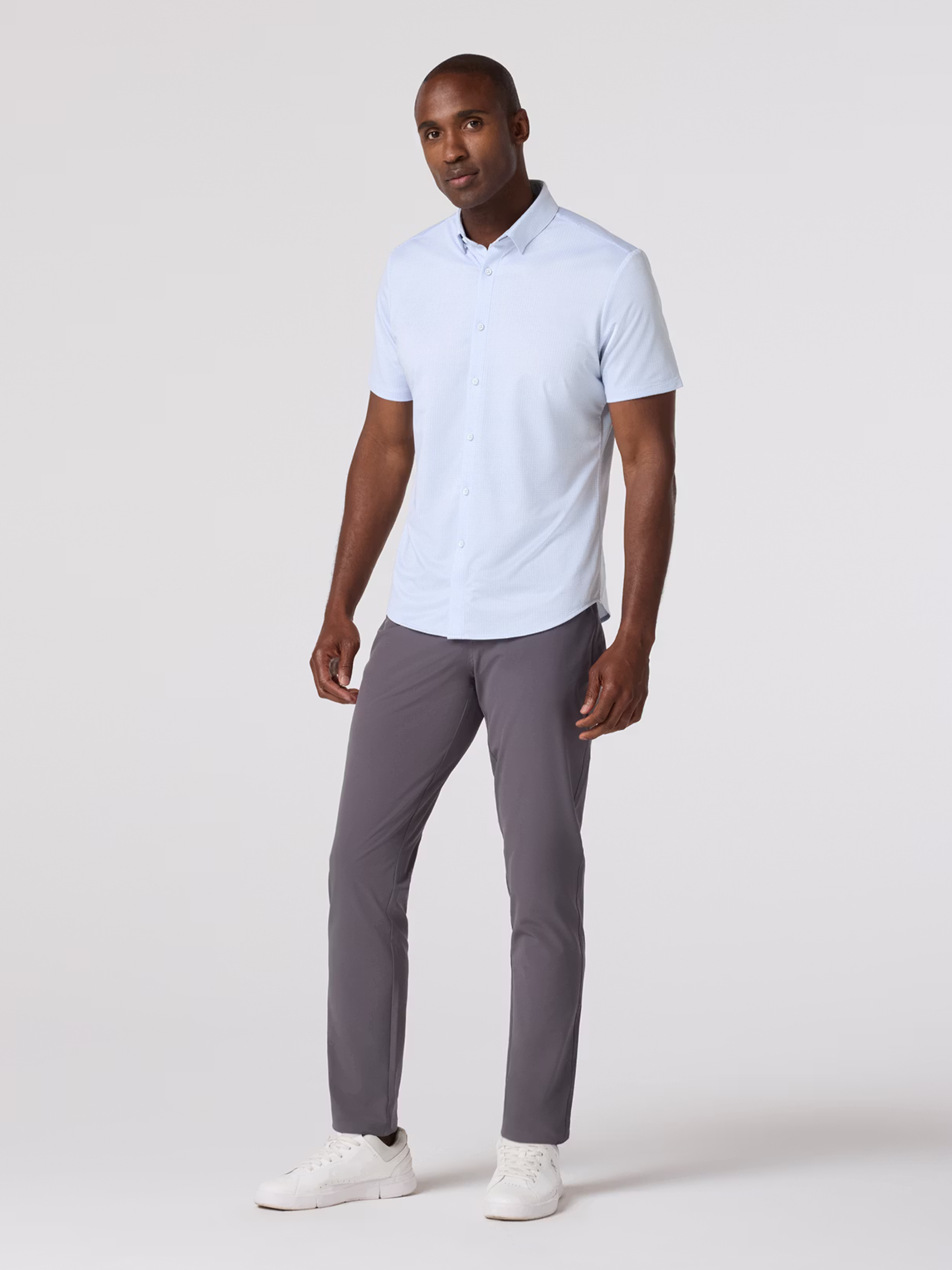 Mizzen + Main Halyard SS Short Sleeve Dress Shirt Collared Button Up Men’s Top for Men Work Semi-Formal Attire White Grid Dot Blue Pattern Athens GA Georgia Kempt Menswear Store Near Me Wrinkle Free Lightweight Fabric