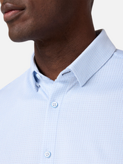 Mizzen + Main Halyard SS Short Sleeve Dress Shirt Collared Button Up Men’s Top for Men Work Semi-Formal Attire White Grid Dot Blue Pattern Athens GA Georgia Kempt Menswear Store Near Me Wrinkle Free Lightweight Fabric