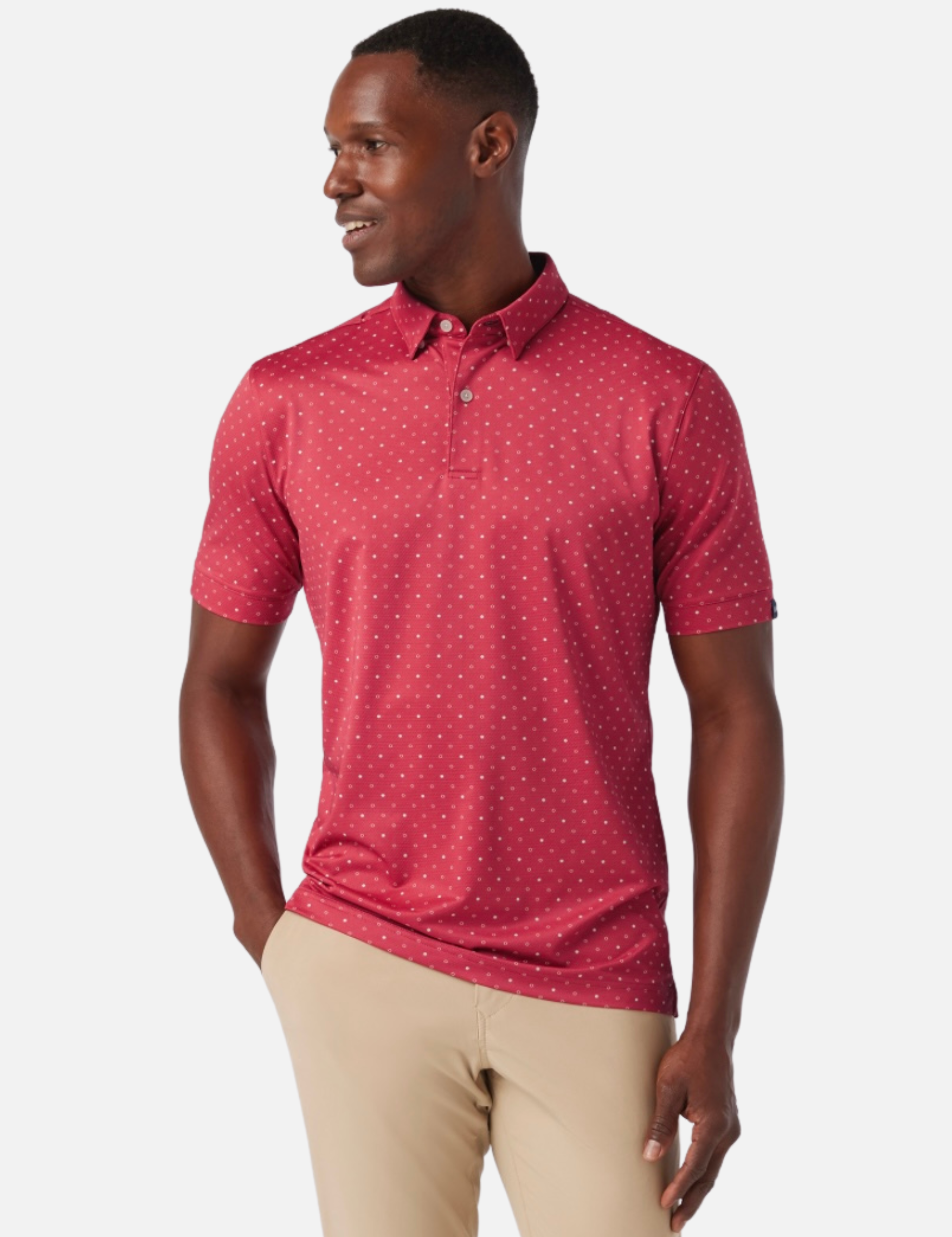 Mizzen + Main Halyard SS Short Sleeve Polo Shirt Men’s Tops for Men Red Clay Dot Pattern Collared Shirt Athens GA Georgia Kempt Menswear Store Near Me