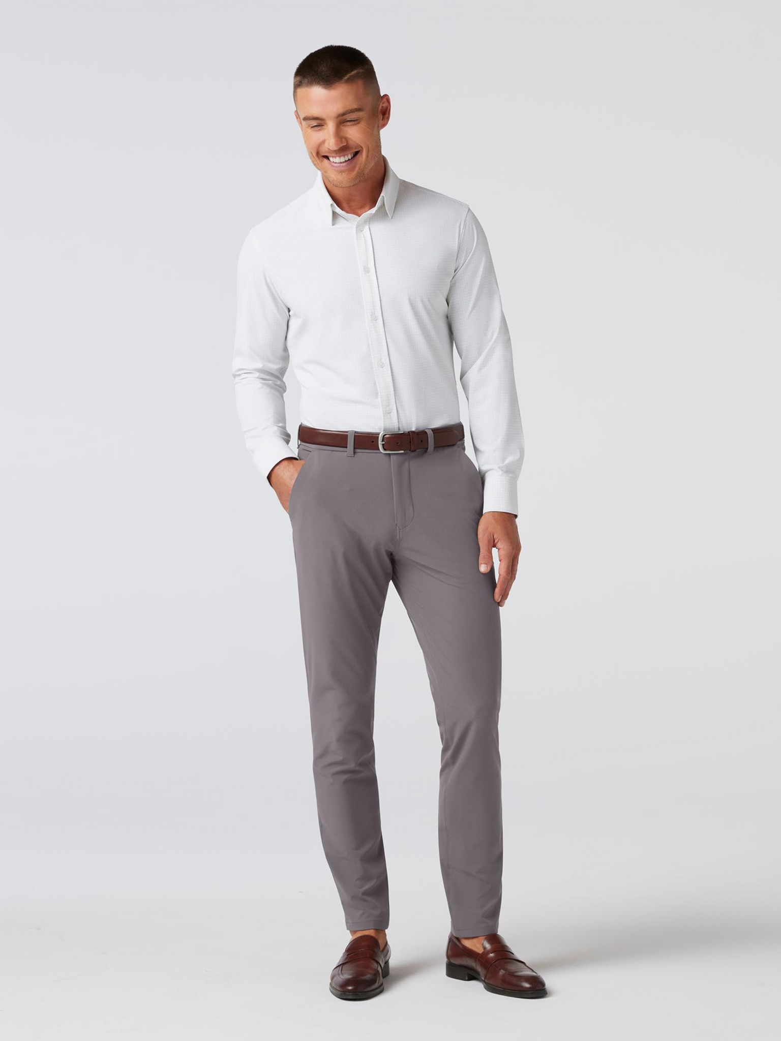 Mizzen + Main Leeward Formal LS Button Down Men’s Dress Shirt Aluminum Bennett Check Pattern Athens Kempt Menswear Store 
