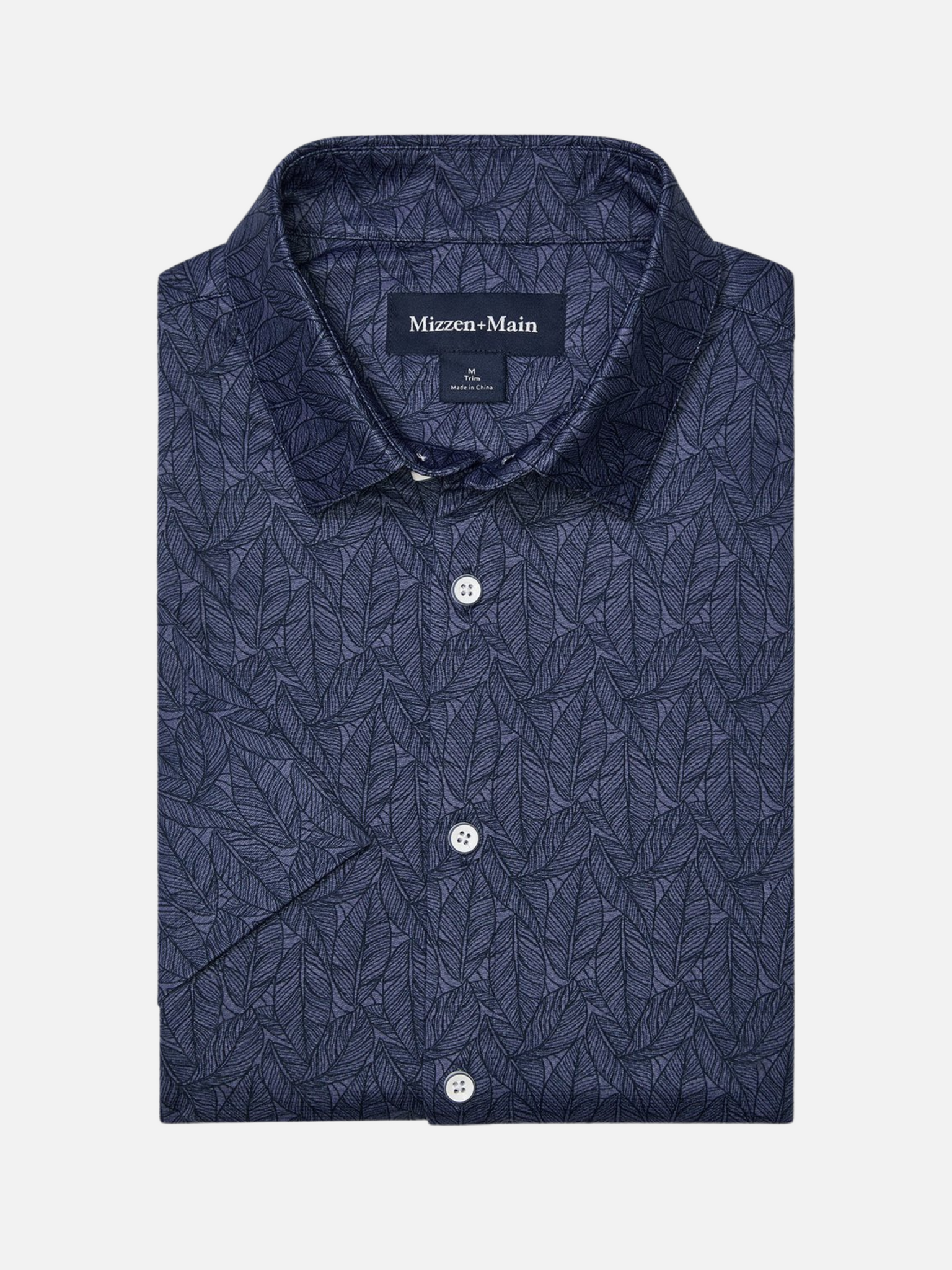 Mizzen + Main Halyard SS Dress Shirt Short Sleeve Men’s Tops for Men Coastal Fjord Coffee Leaves Blue Dark Navy Floral Pattern Athens GA Georgia Kempt Menswear Store Near Me