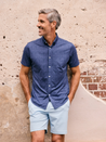 Mizzen + Main Halyard SS Dress Shirt Short Sleeve Men’s Tops for Men Coastal Fjord Coffee Leaves Blue Dark Navy Floral Pattern Athens GA Georgia Kempt Menswear Store Near Me