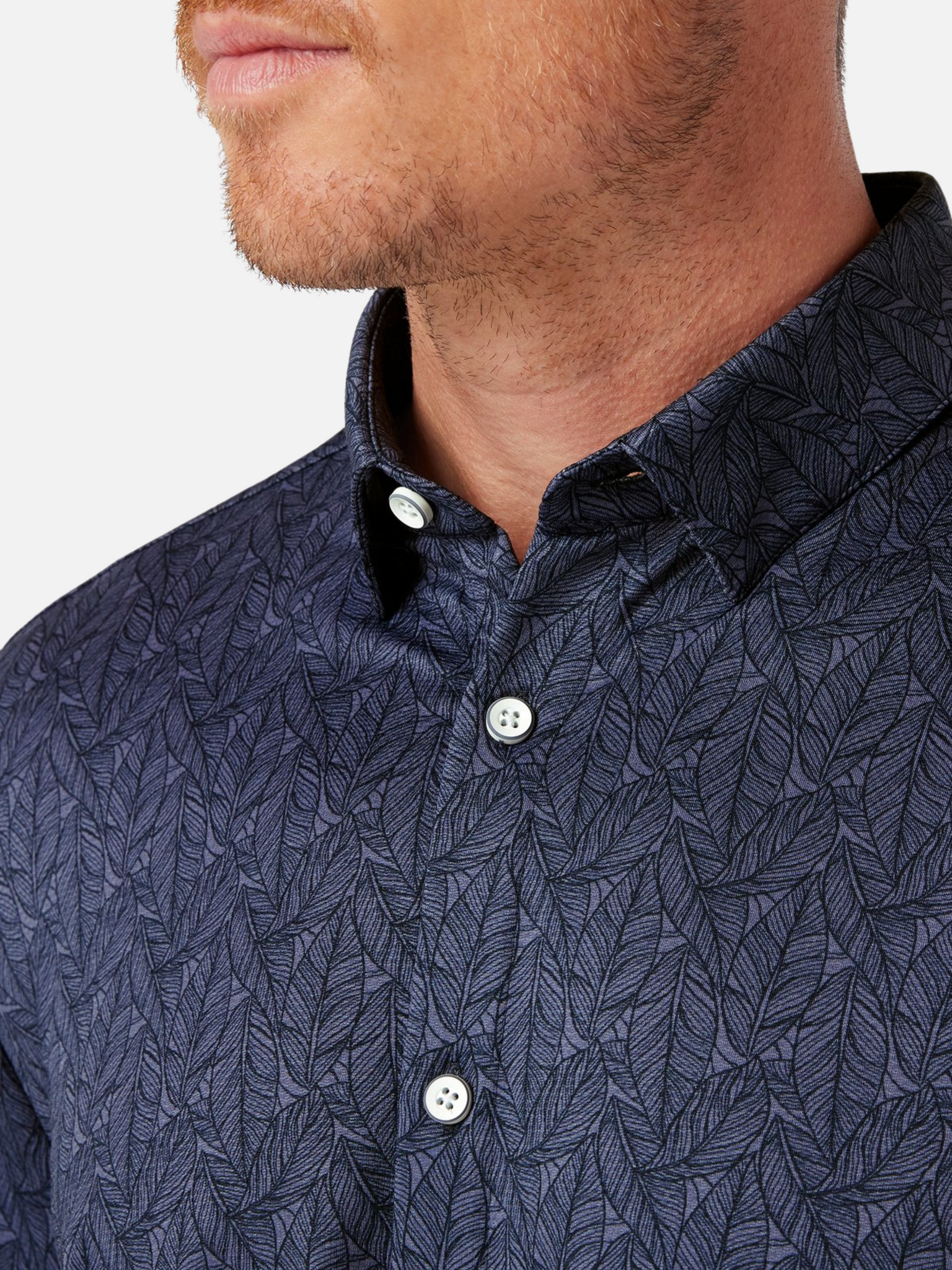 Mizzen + Main Halyard SS Dress Shirt Short Sleeve Men’s Tops for Men Coastal Fjord Coffee Leaves Blue Dark Navy Floral Pattern Athens GA Georgia Kempt Menswear Store Near Me